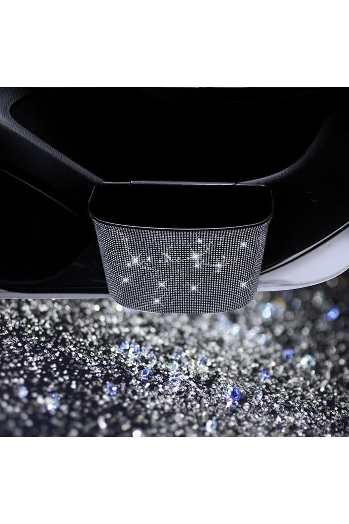 Generic-EXCEFORE Car Trash Can, Hanging Wastebasket with Sparkling Rhinestones, for Desk Car small-trash Po 3