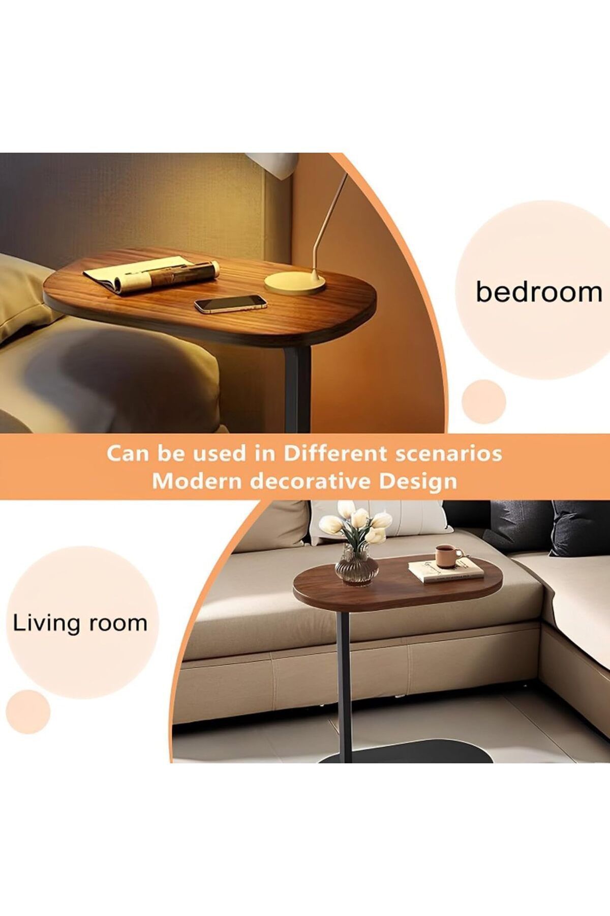 Generic-End Table, C Shaped Side Table, Couch Tables That Slide Under, Small Side Table, Narrow Table for B 3
