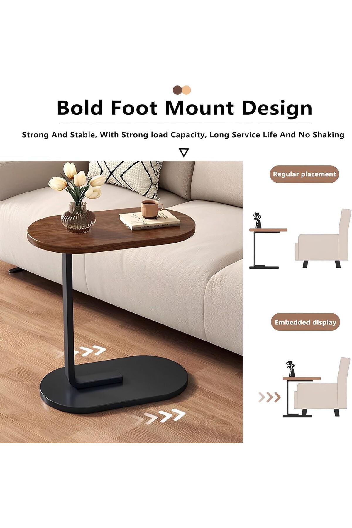 Generic-End Table, C Shaped Side Table, Couch Tables That Slide Under, Small Side Table, Narrow Table for B 4