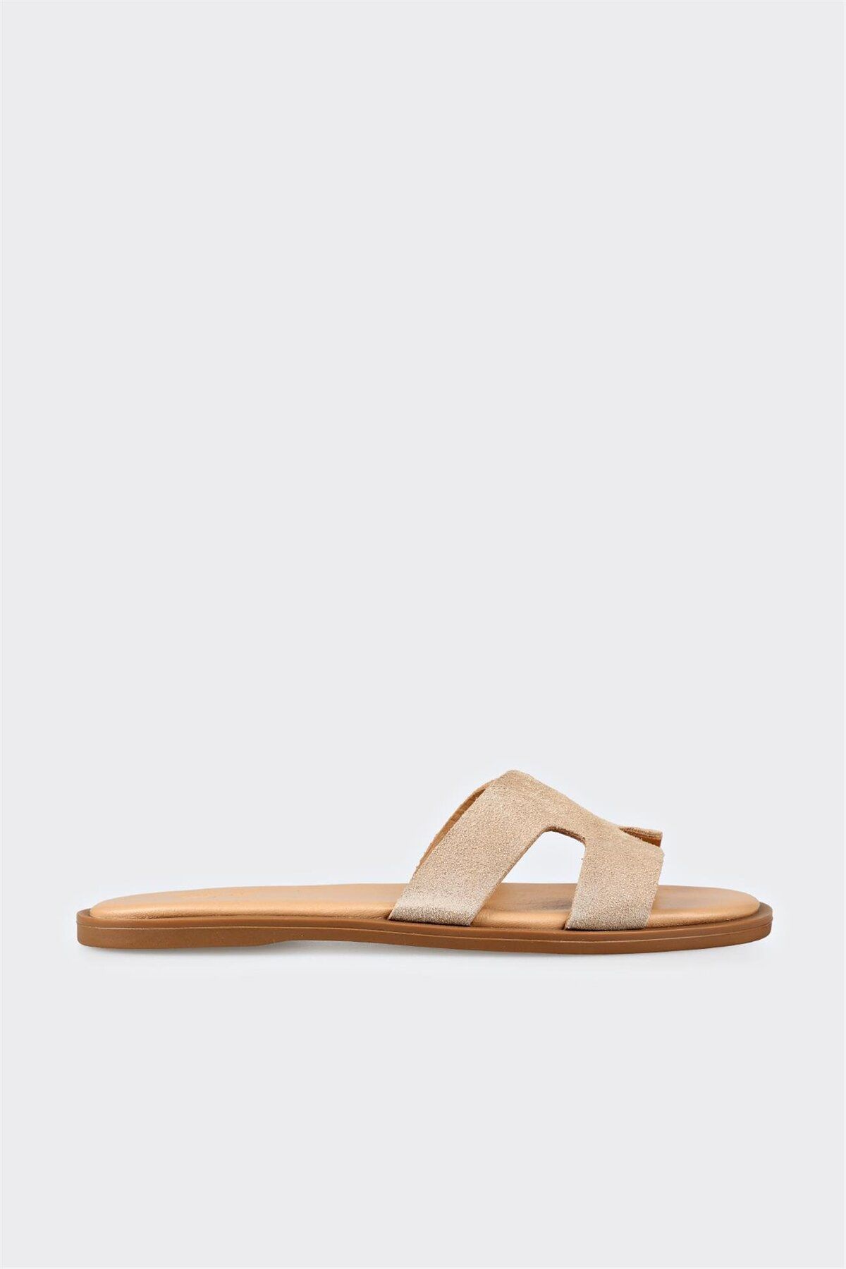 Elle Shoes Naturel Deri Kadın Düz Terlik
