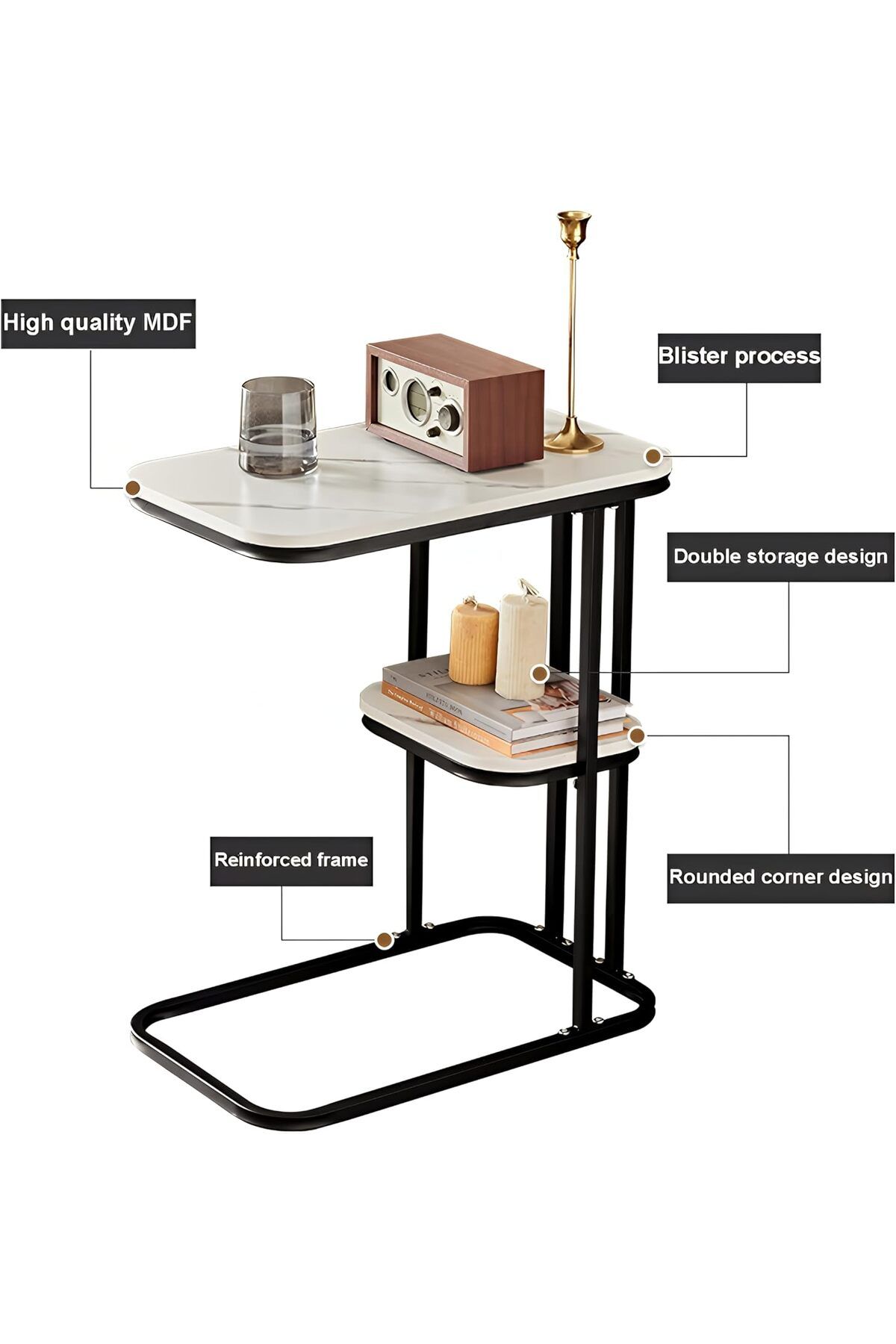Generic-Taimi Modern Side and Coffee Table with 2-Tier Storage Shelf – Open Rectangular Design with Metal F 4