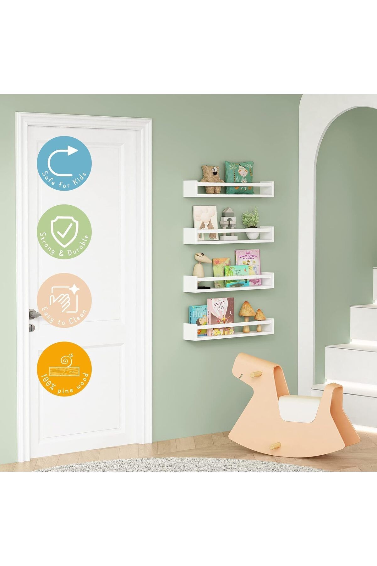 Generic-رف كتب مثبت على الحائط، رف حائط مقاس 23.6 بوصة لغرفة الأطفال، مجموعة من 4 رفوف عائمة لغرفة الأطفال 4
