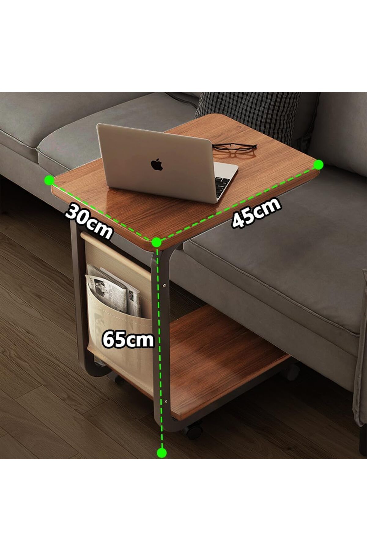 Generic-QEUUNEY C Shaped End Table with Wheel, Couch Table with Side Pockets, Side Table for Couch, Sofa, B 2