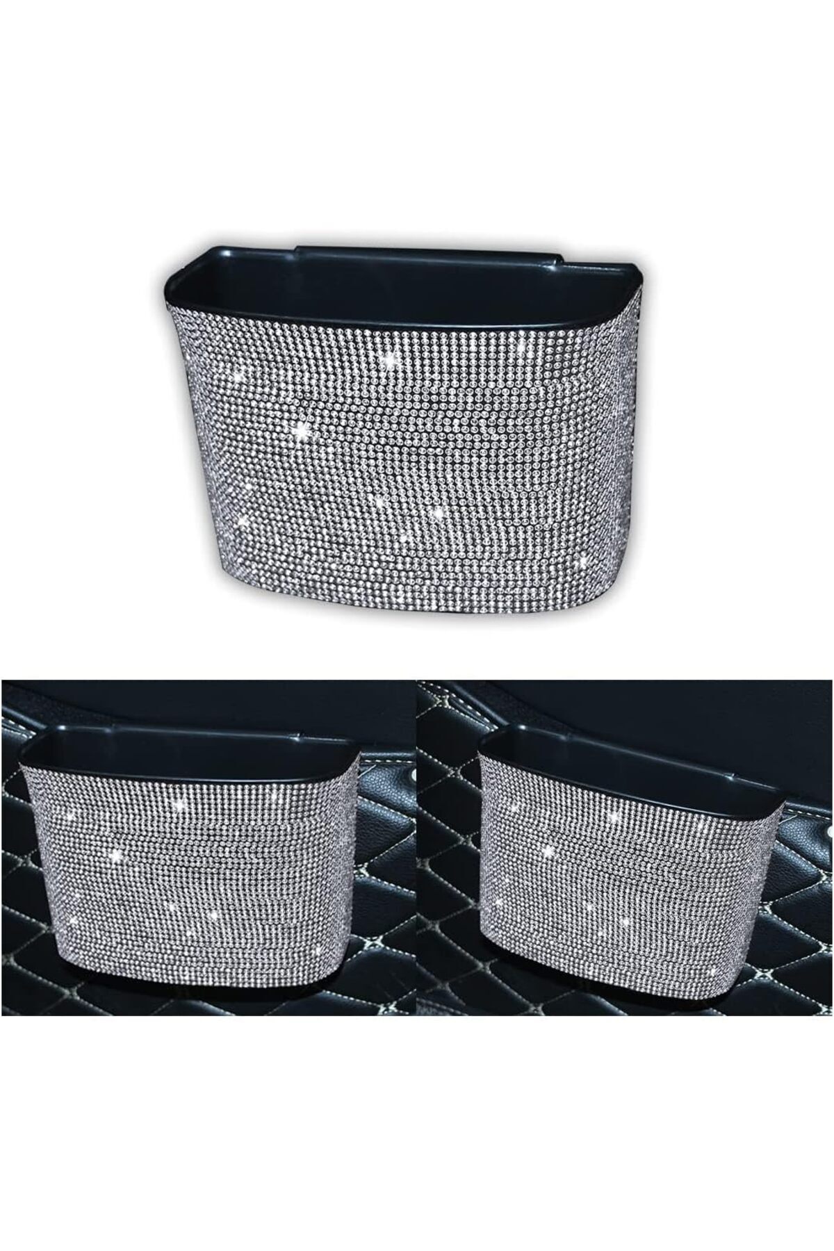 Generic-EXCEFORE Car Trash Can, Hanging Wastebasket with Sparkling Rhinestones, for Desk Car small-trash Po 2