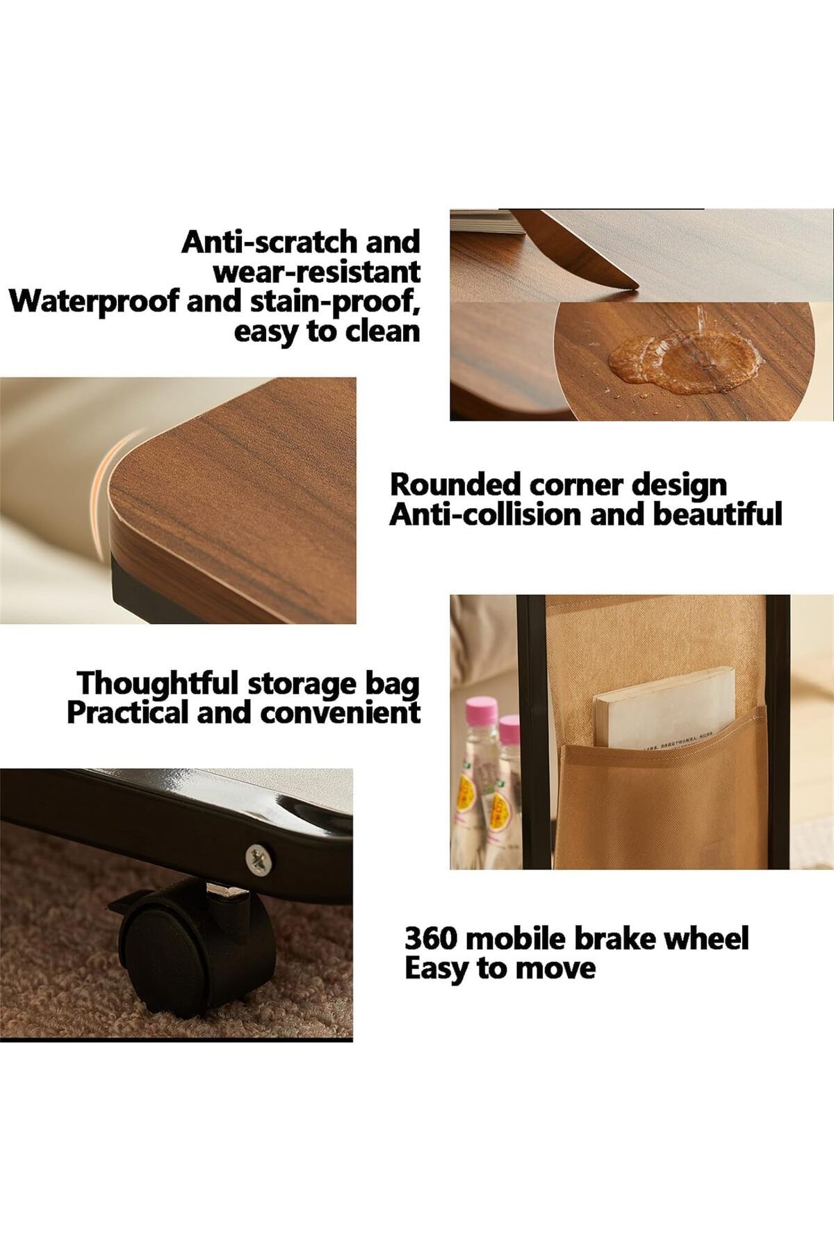 Generic-Wemart C Shaped End Table, Small Couch Side Table with Storage Bag, Sturdy Slide Under Sofa Table w 6