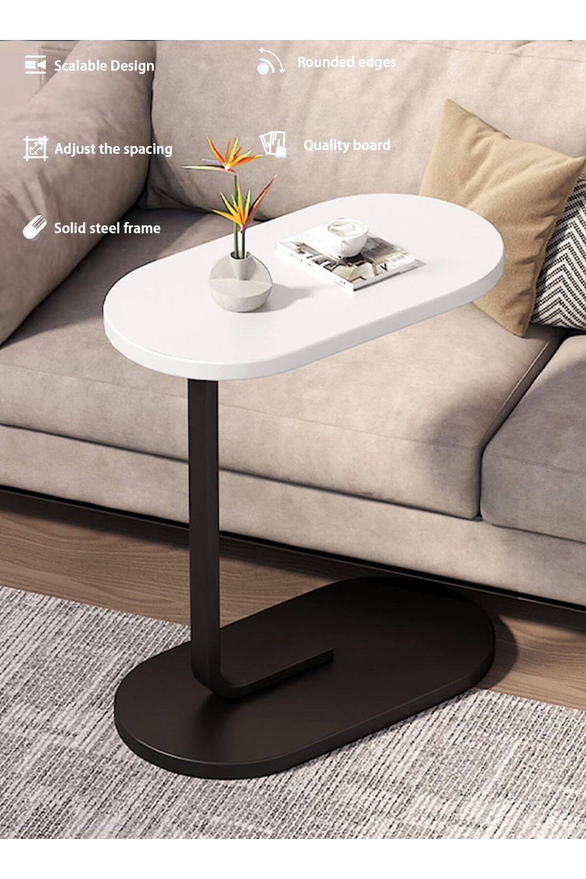 Generic-EqiEch C-Shaped Side Table, Versatile Coffee Desk & Sofa End Table for Living Room, Easy to Assembl 4