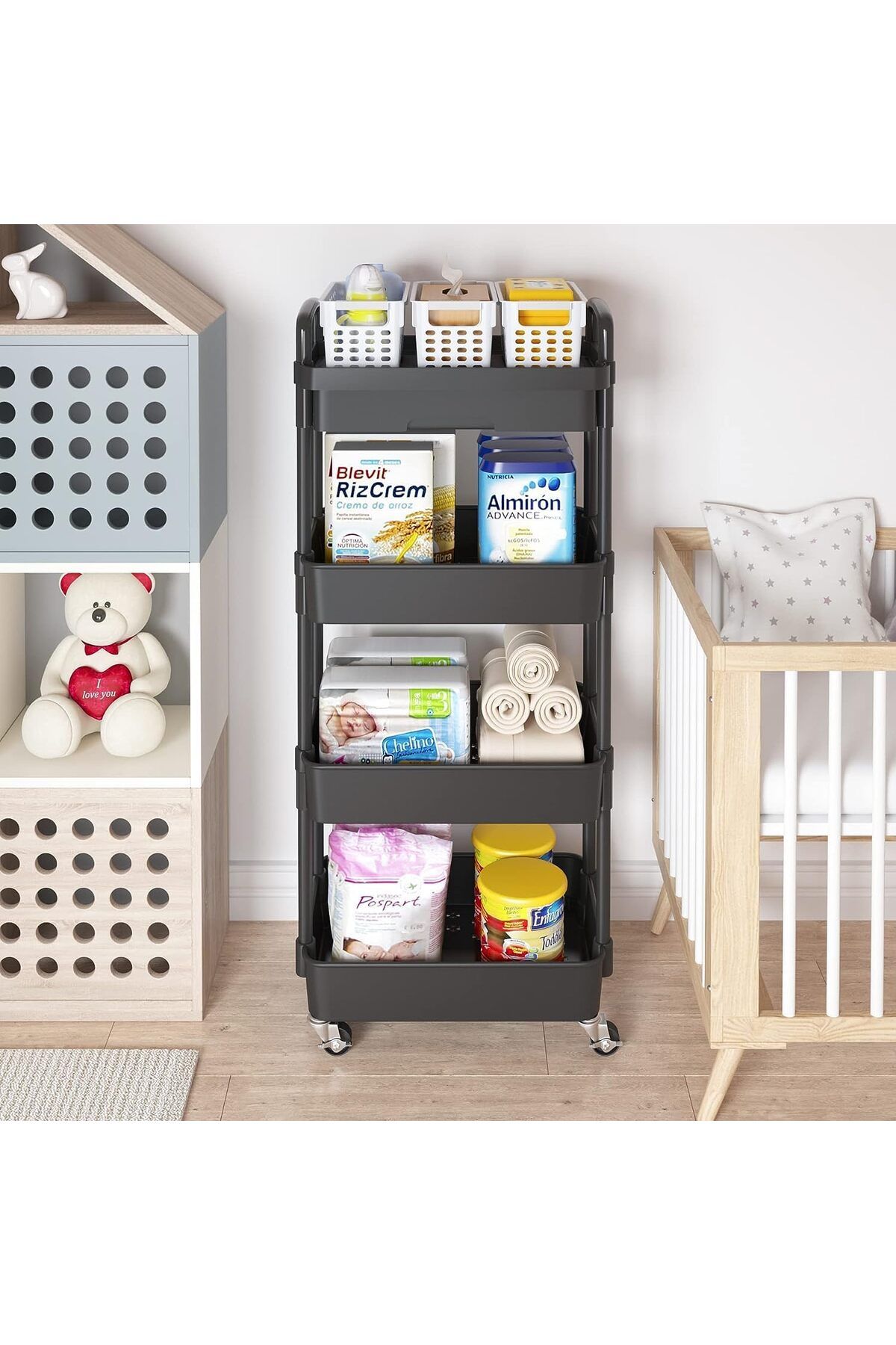 Generic-Durku 4-Tier Rolling Utility Cart with Drawer,Multifunctional Storage Organizer with Plastic Shelf 7