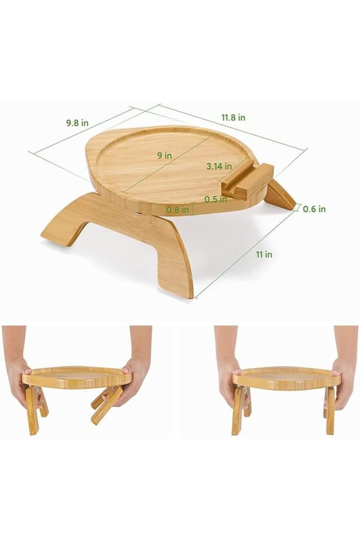 Generic-ABIN Bamboo Sofa Tray Table Clip on Side Table Couch Arm with 360° Rotating Phone Holder, Couch Tra 6
