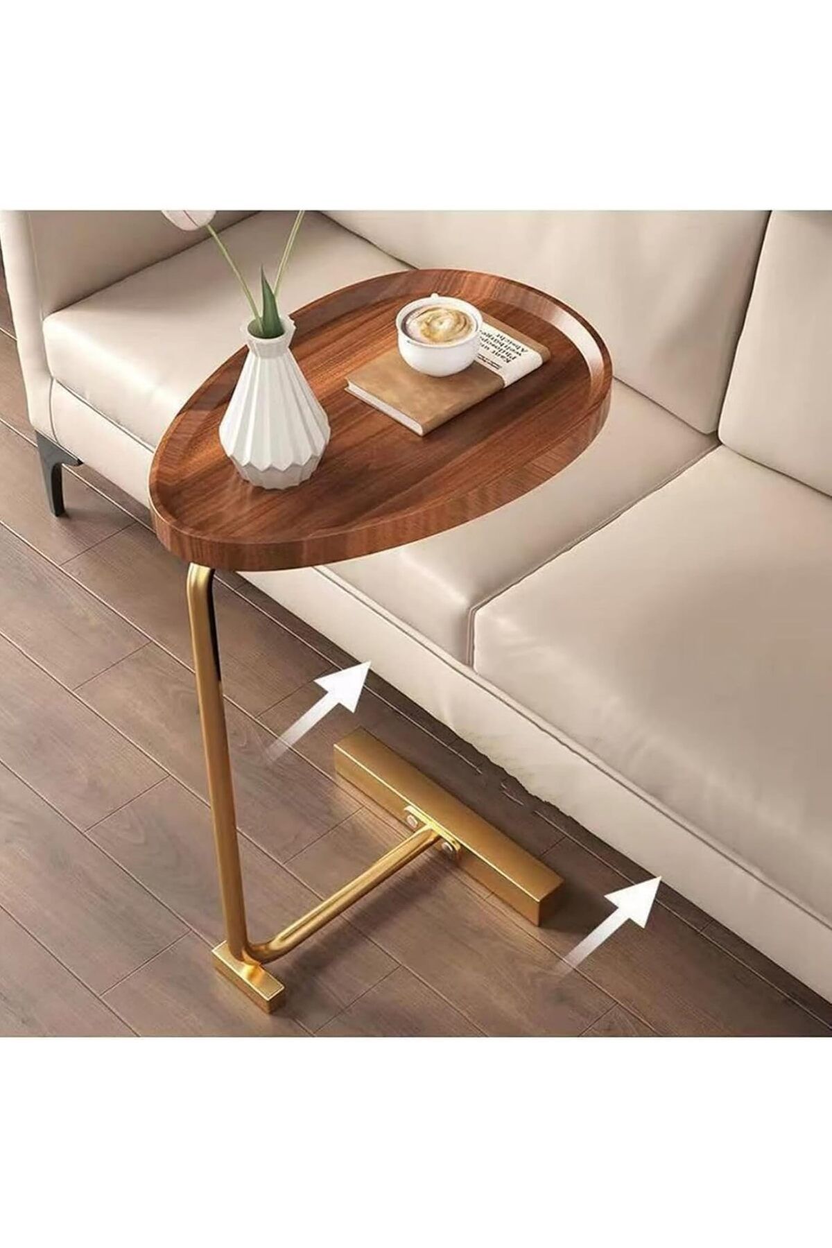 Generic-C Shaped End Tables,End Table for Couch,Small Side Table with Metal Frame, Wooden Top Side Table,Co 2