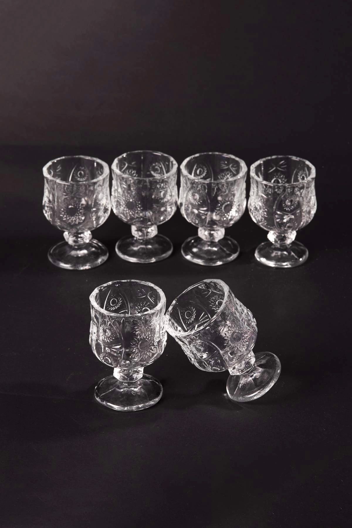 PRATİKOBA Ayaklı Kahve Yanı Bardağı Kristal Kesim Shot Bardak 7cm x 4 cm 6 Lı Set