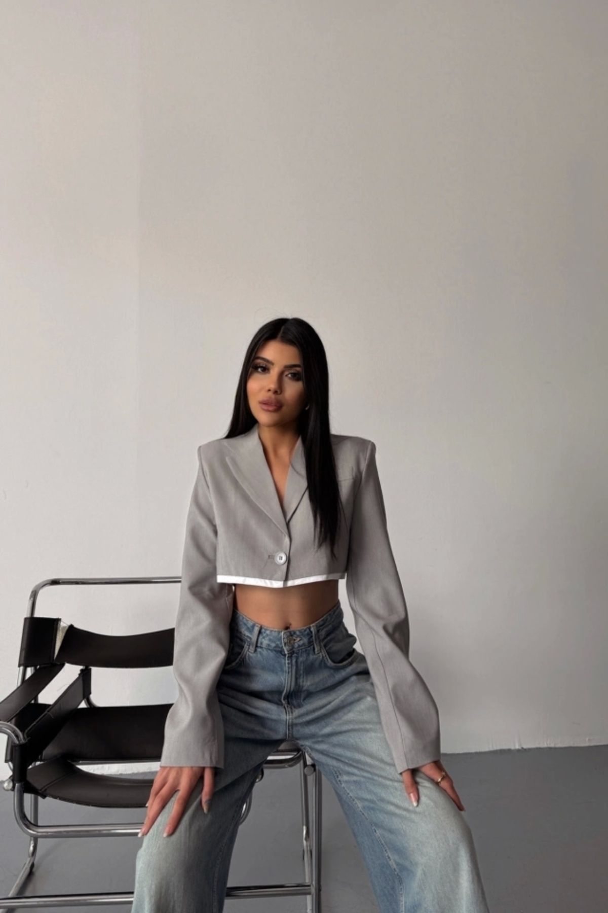 nedo7 CROP CEKET TEK DÜĞME - Gri