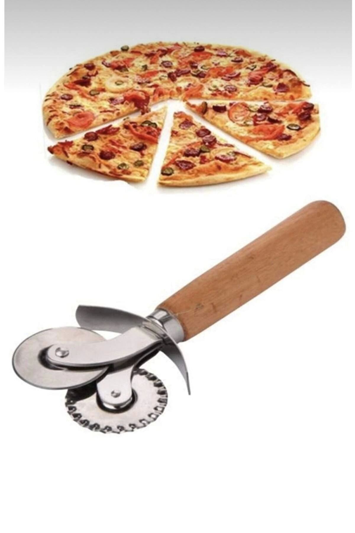 PRATİKOBA Çift Başlıklı Ahşap Saplı Pizza Kesici Hamur Kesici