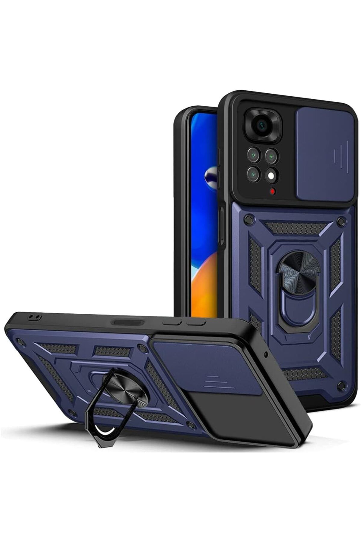 Rivor Xiaomi Redmi Note 11 & Note 11S Kılıf Kamera Sürgülü Standlı Yüzüklü Darbe Emici Koruyucu Tank Kapak
