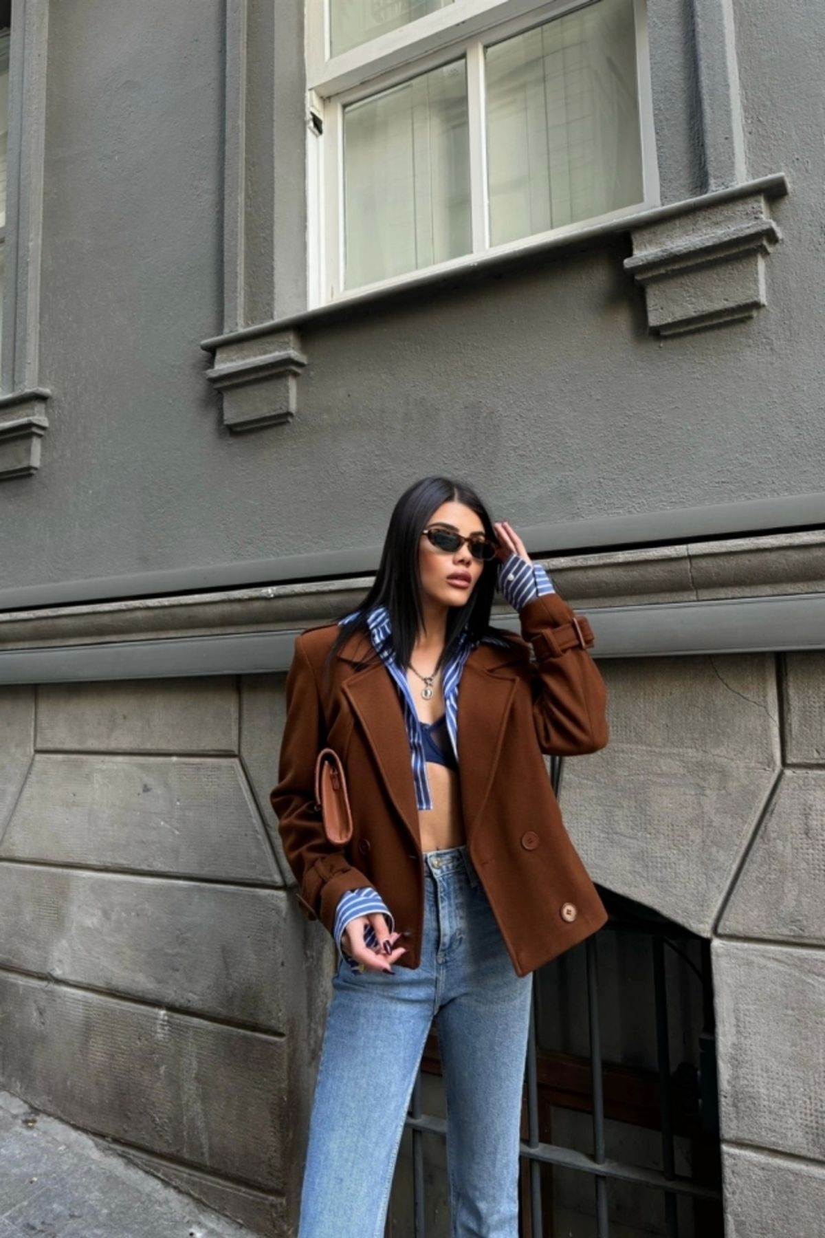 nedo7 KAŞE CROP CEKET 4 DÜĞME - Kahverengi