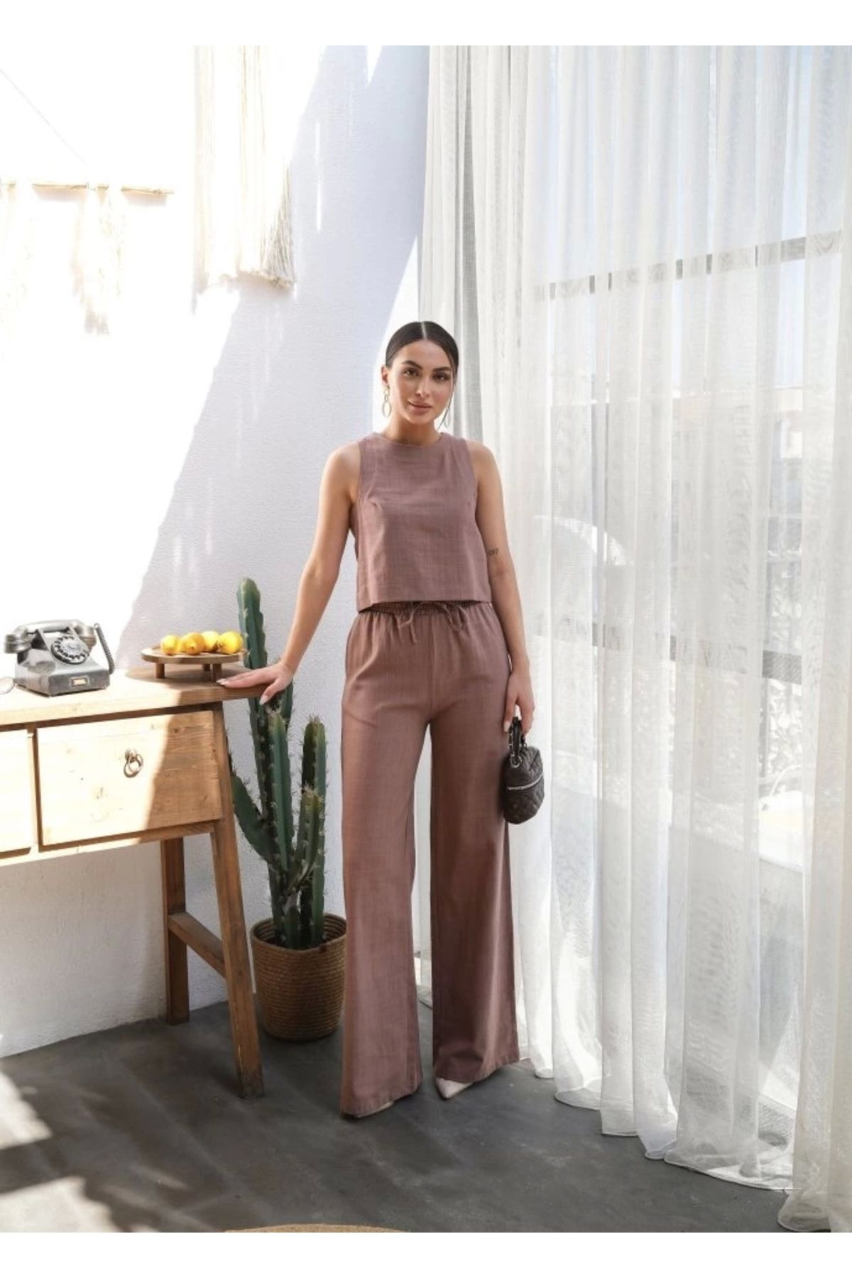 Butik Keten Bluz Ve Pantolon İkili Takim