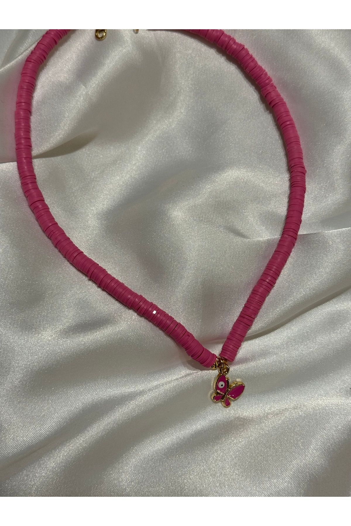 November Accessories Mineli Kelebek ve Gold Detay Uçlu Fimo Boncuk Kolye
