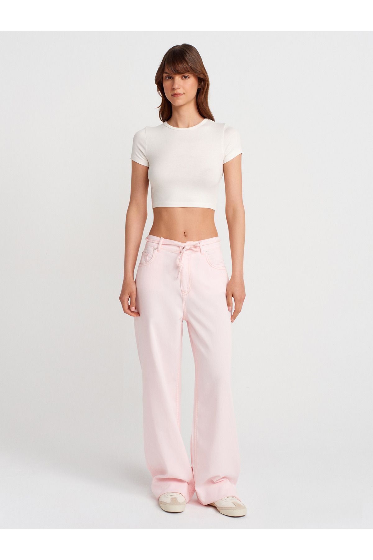 Dilvin 72002 Arka Bölümü Lastikli Rahat Denim Pantolon-Pembe