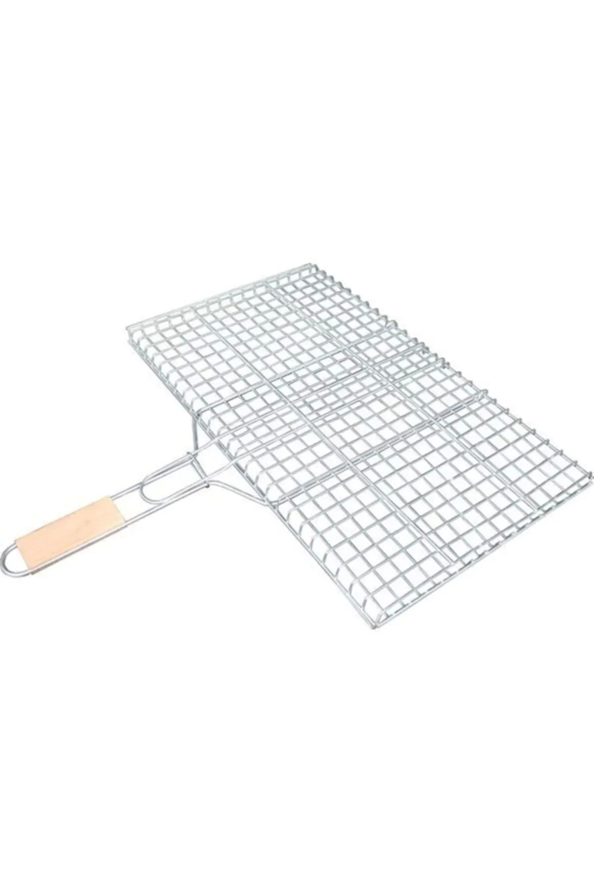 PRATİKOBA Ahşap Saplı Mangal Izgarası Galvanizli Paslanmaz Kafes Demir 30 x 40 cm