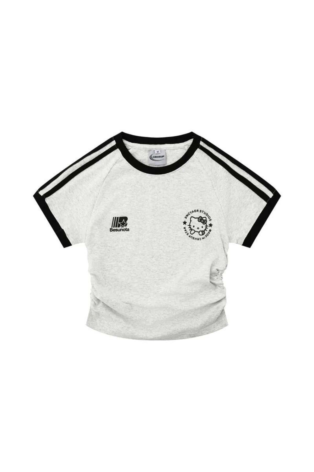 Köstebek Hello Kitty Sports Pembe Şerit Kısa Kollu Crop Tişört