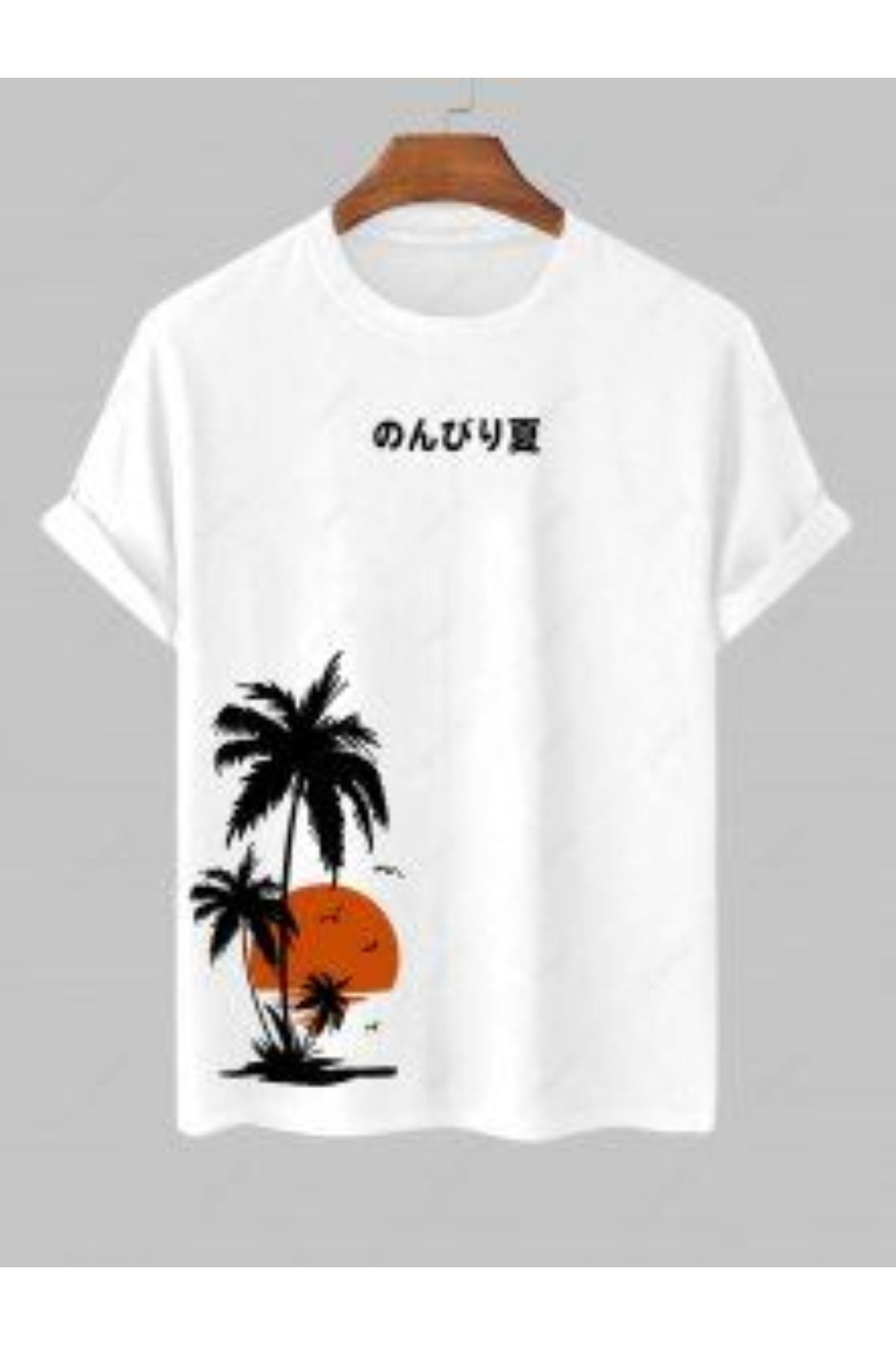 aynewmoda Güneş palmiyesi grafik baskılı kısa kollu tişört