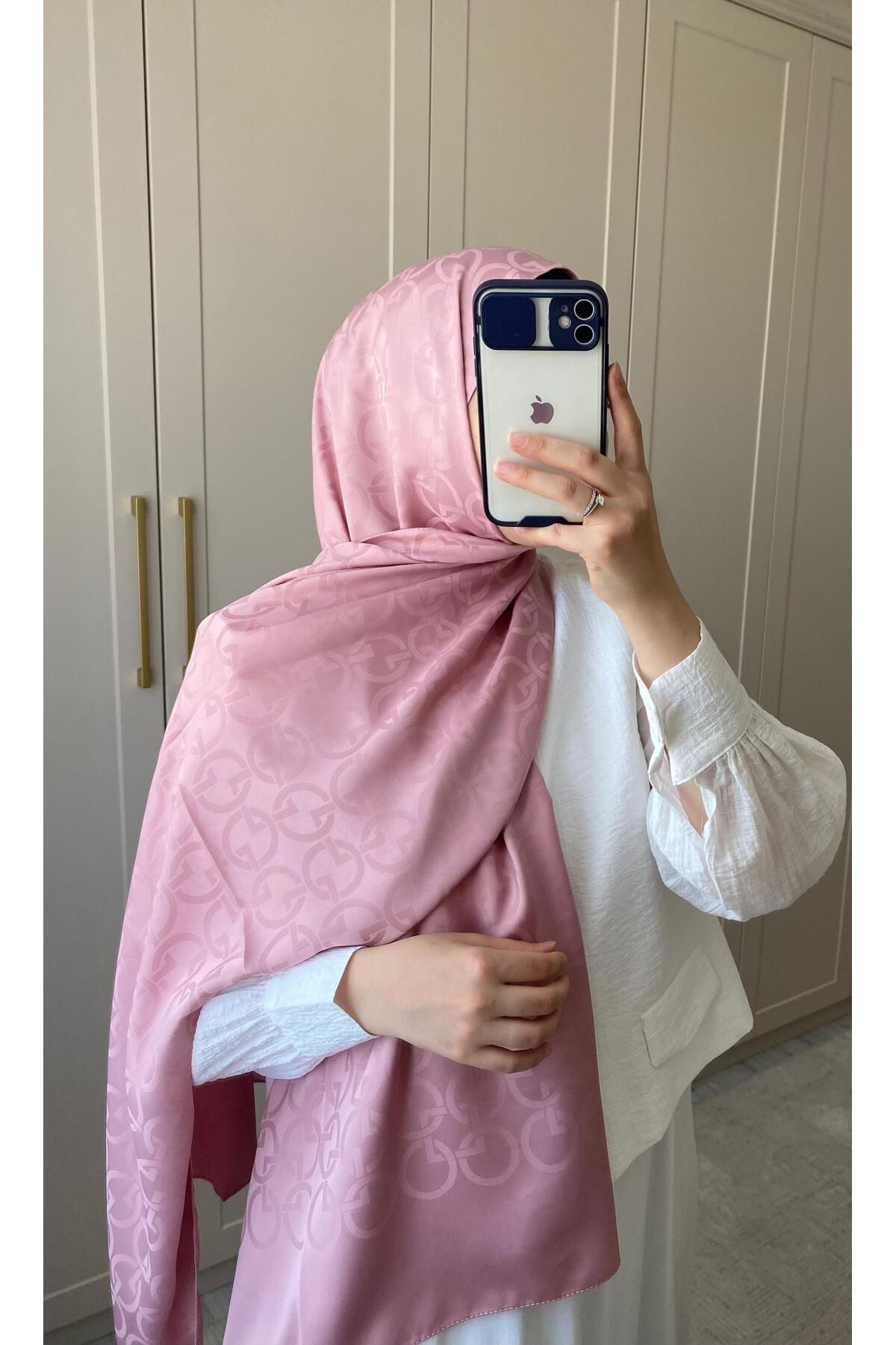 NUESSA Geometrik Desenli Jakar Pembe Şal