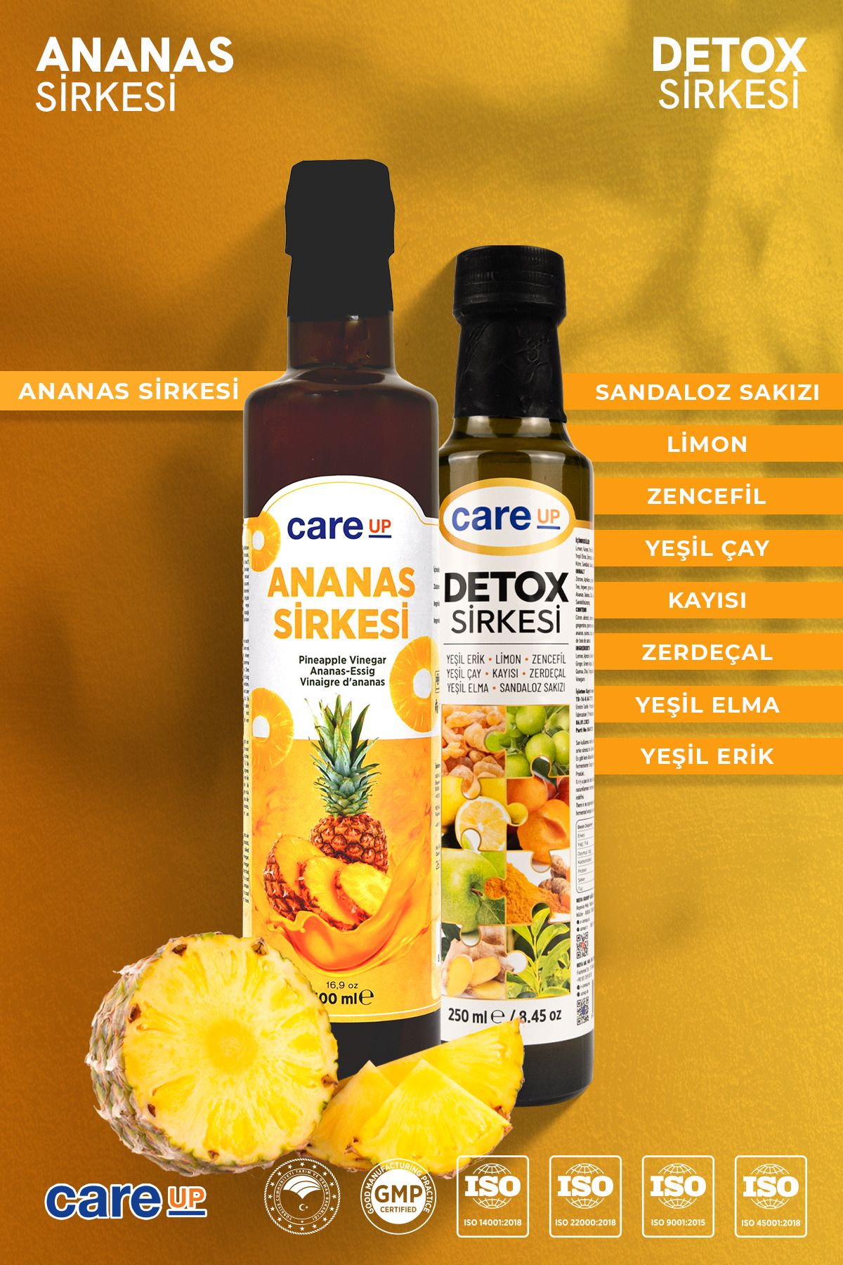 careup Ananas Sirkesi Doğal Fermantasyon 500 ml + Detox Sirkesi 250 ml Ödem, Bağışıklık, Fit, Incelme