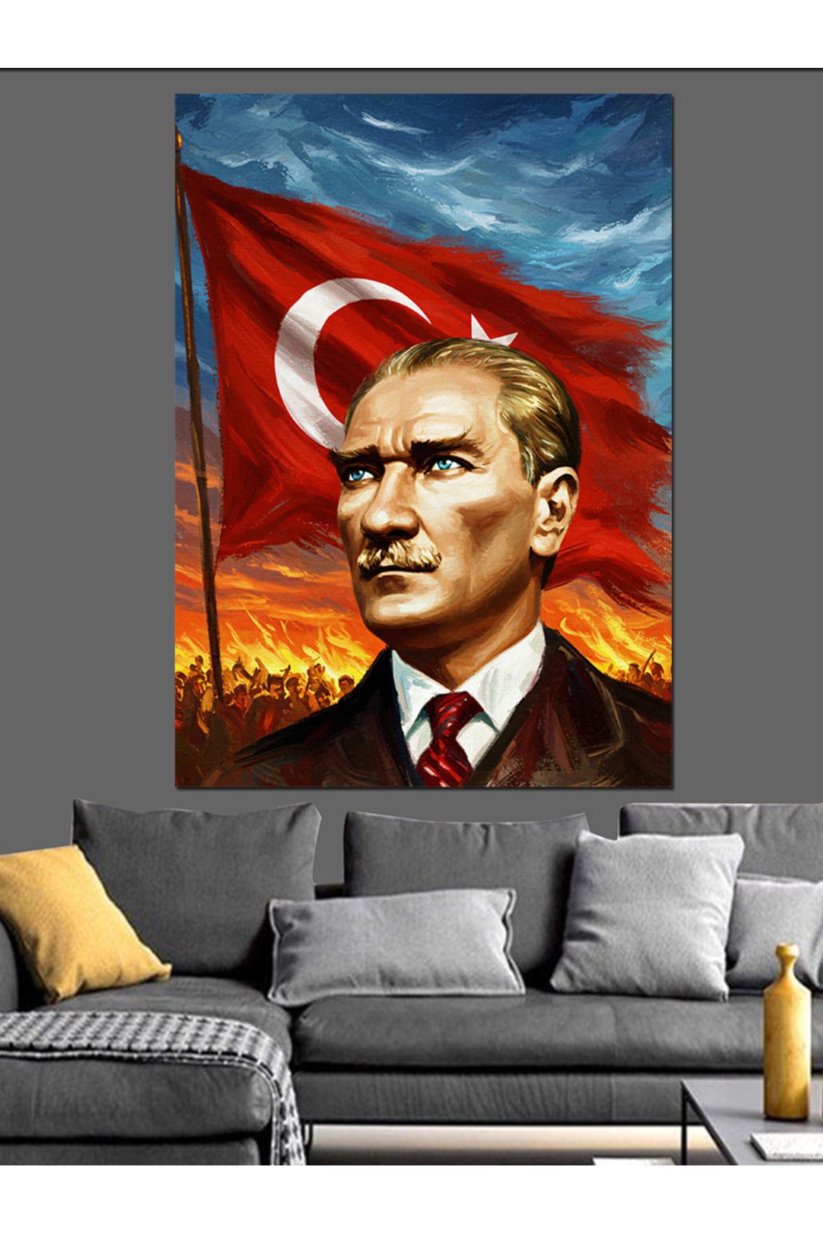 Tablomega Mustafa Kemal Atatürk Ve Bayrak Dekoratif Kanvas - Mdf Ahşap Tablo