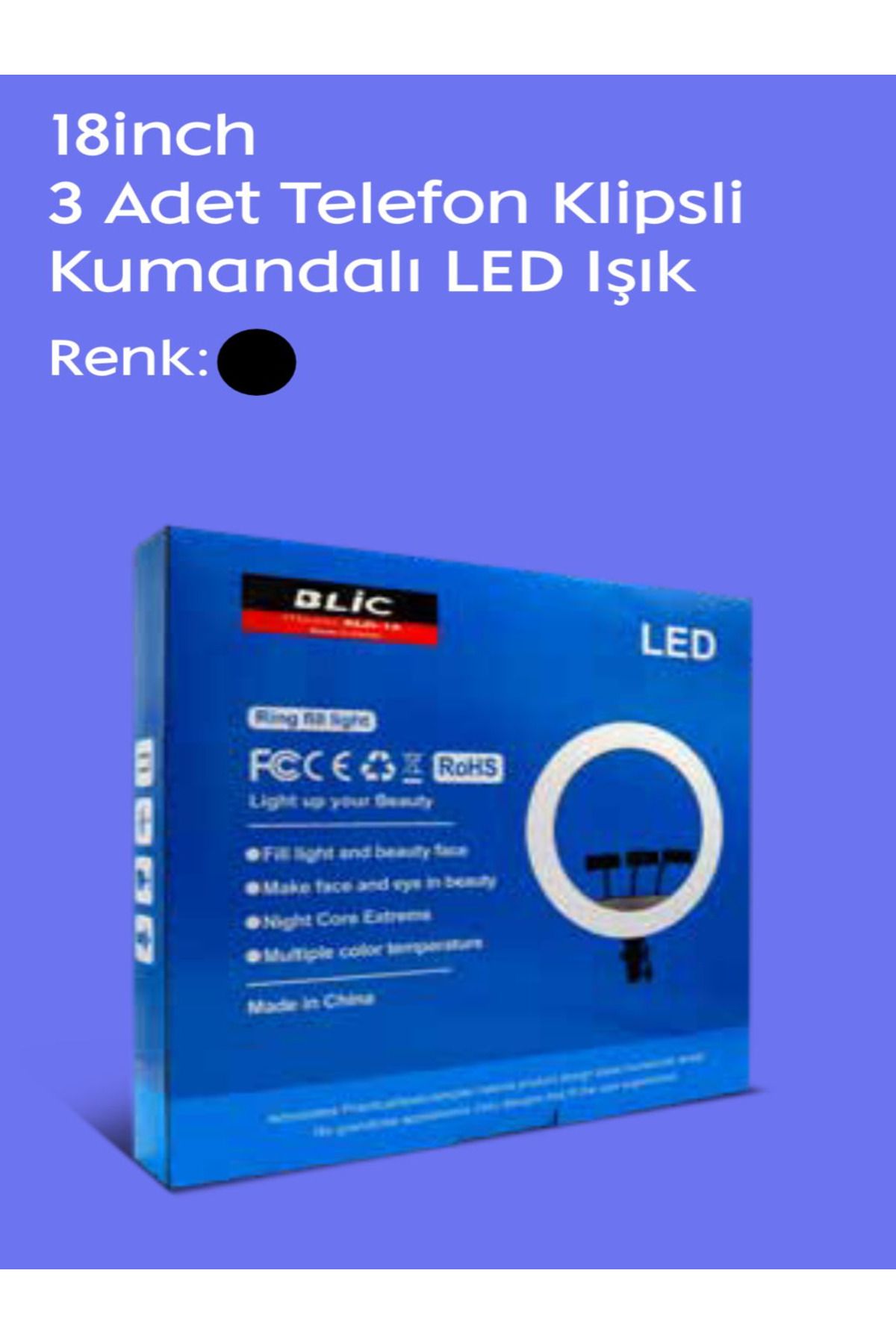 potasyum 18INCH 3 ADET TELEFON KLIPSLI KUMANDALı LED IşıK