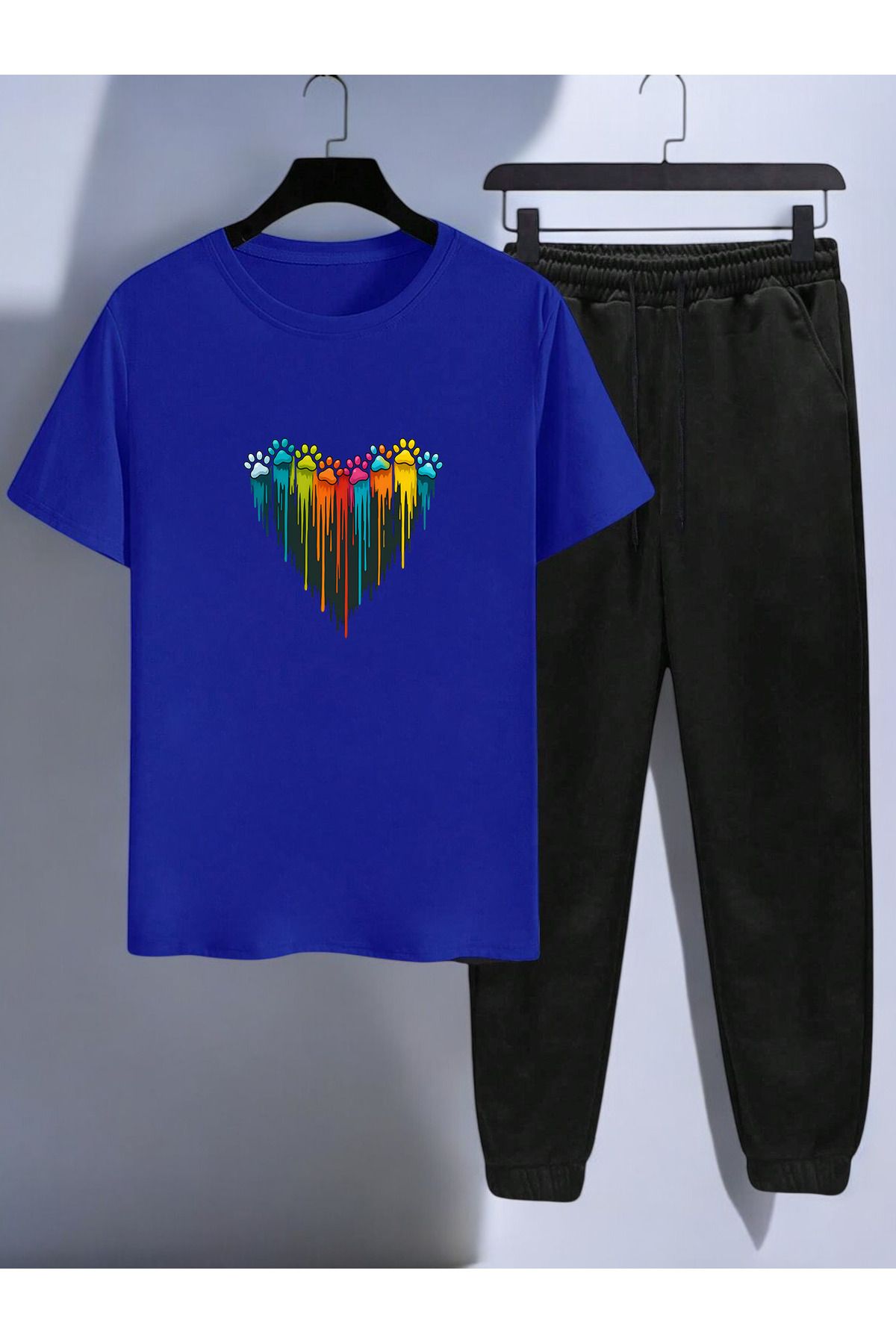 uyguntarz Unisex Pati Kalp Tasarım Basklı Tshirt Eşofman Takımı