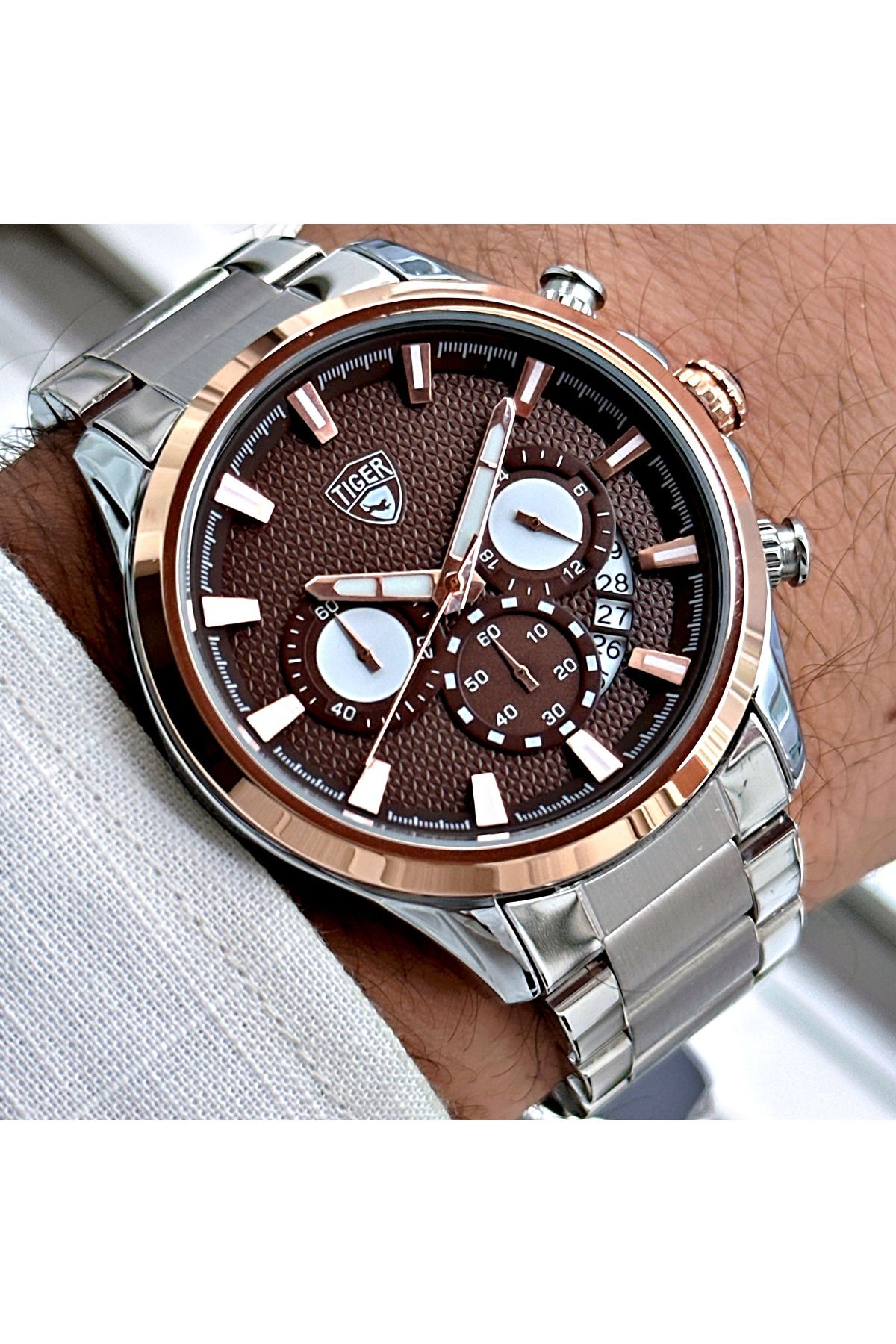 Tiger TİGER ERKEK KOL SAATİ TI-618GY 42MM-46MM Kahverengi