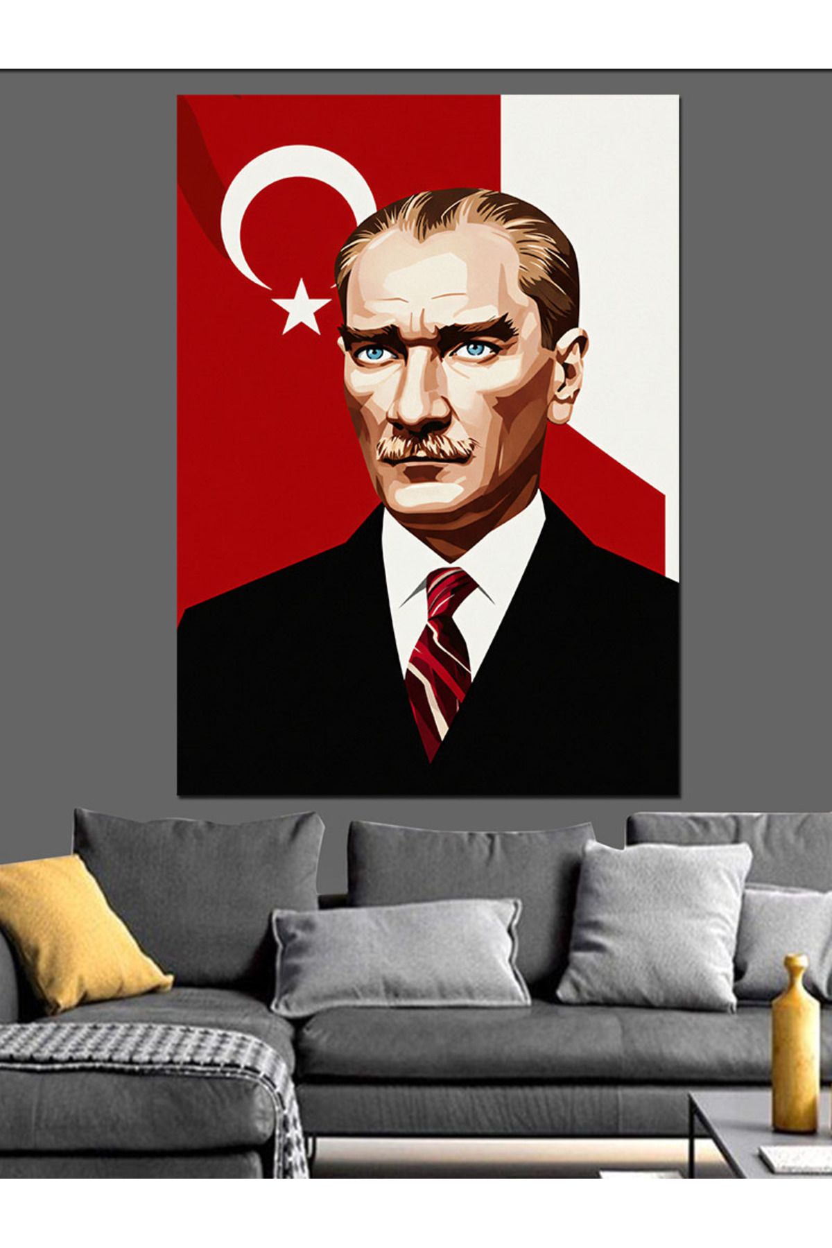 Tablomega Bayrak Ve Mustafa Kemal Atatürk Dekoratif Kanvas - Mdf Ahşap Tablo