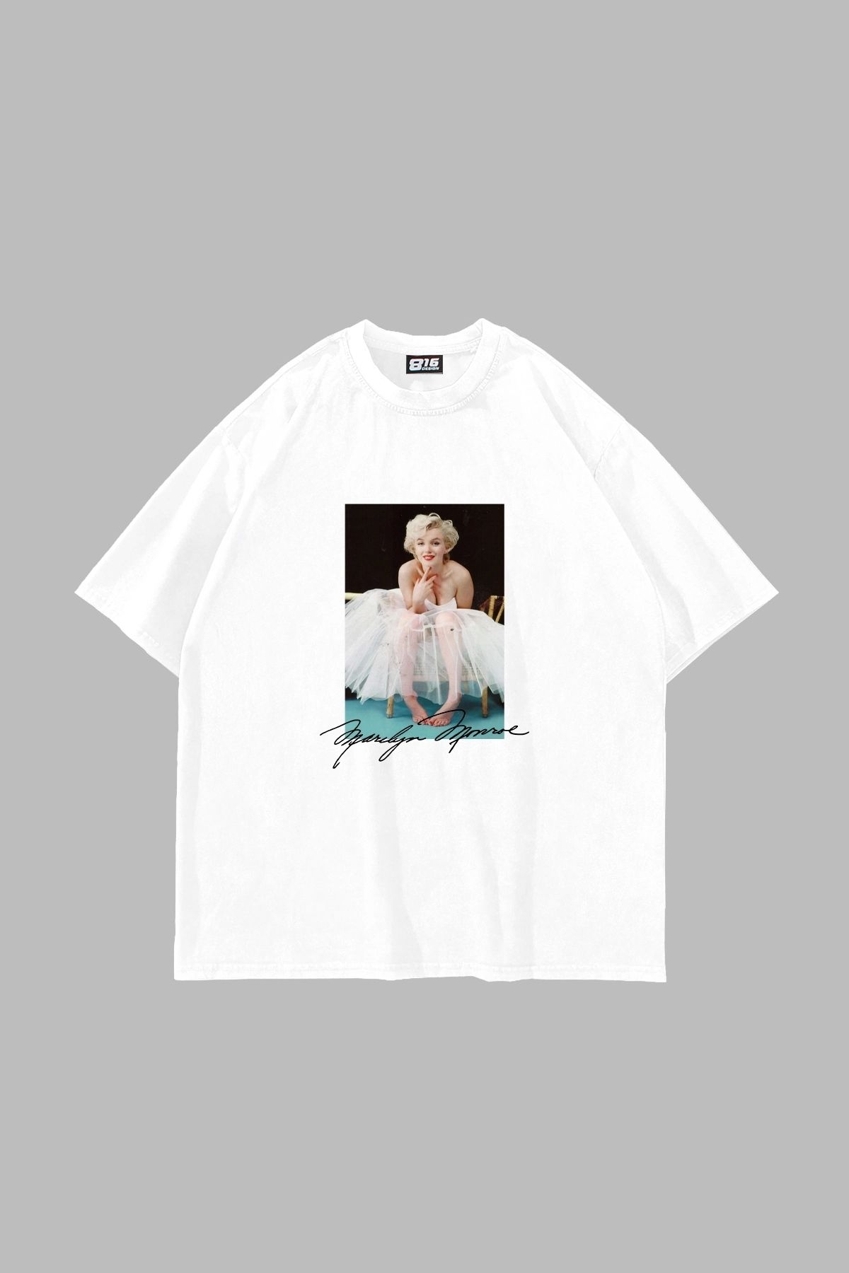 Sekizbiraltı Marilyn Monroe's Beauty Baskılı Oversize Unisex Beyaz Tshirt