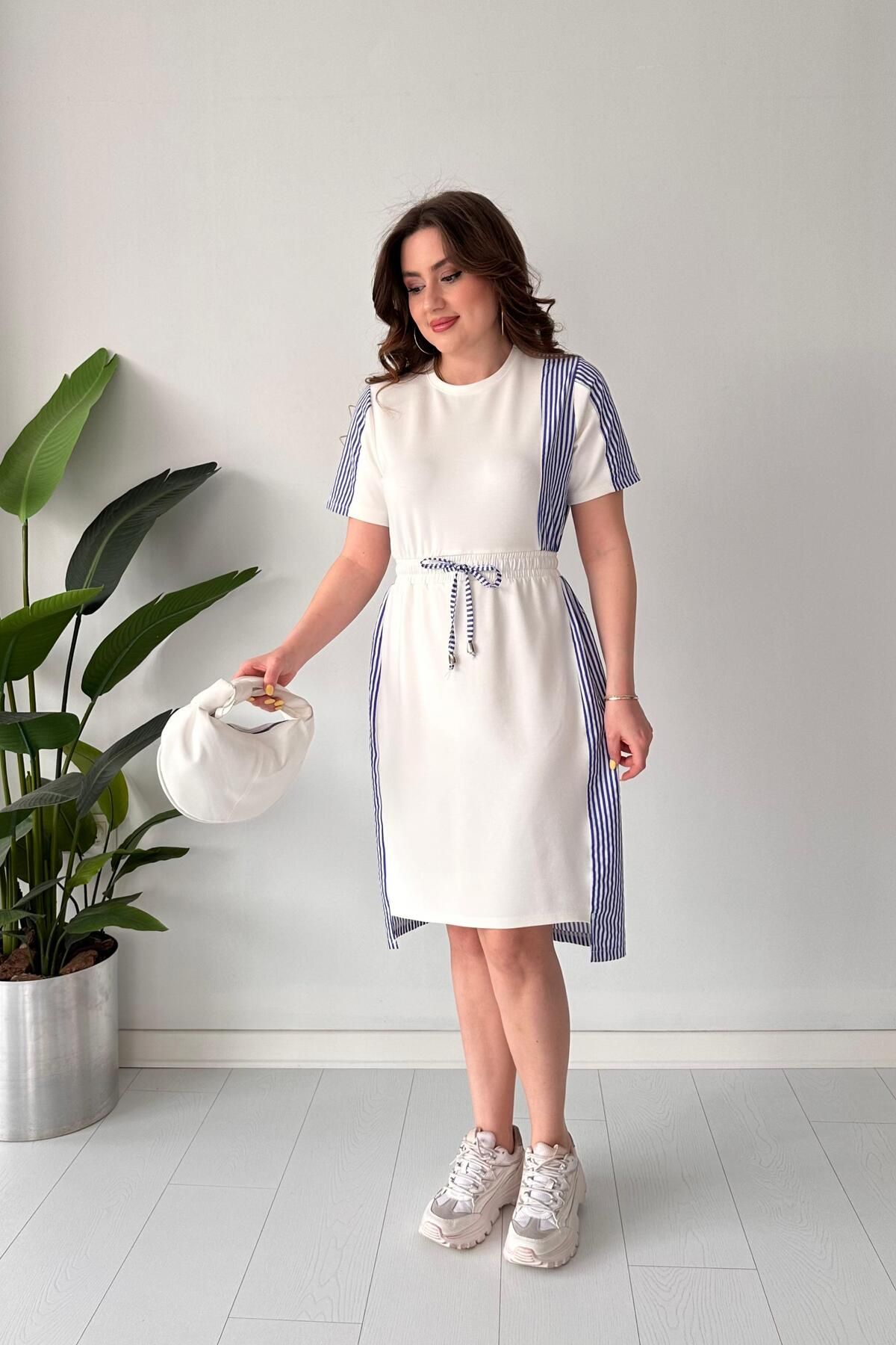 MaziButik Sırtı Poplin Elbise Mavi