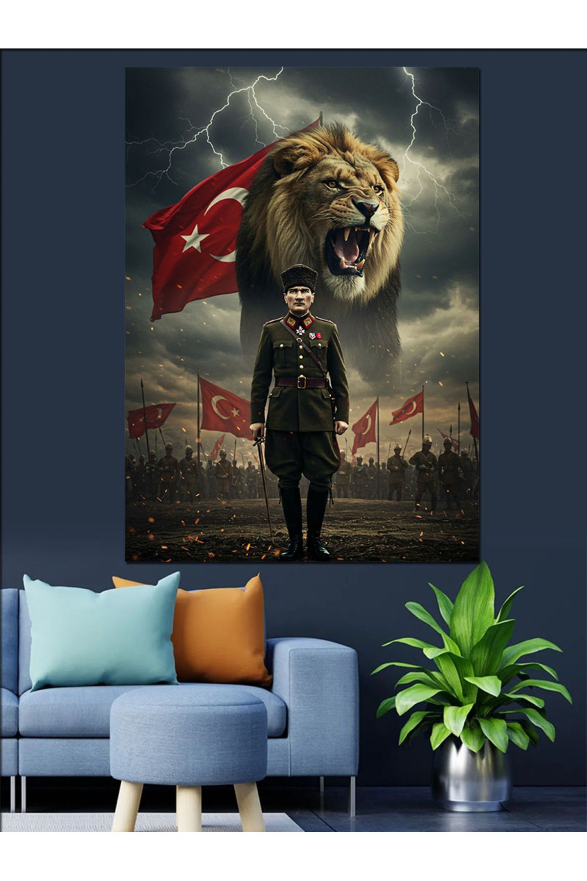 Tablomega Mustafa Kemal Atatürk Ve Aslan Dekoratif Kanvas - Mdf Ahşap Tablo