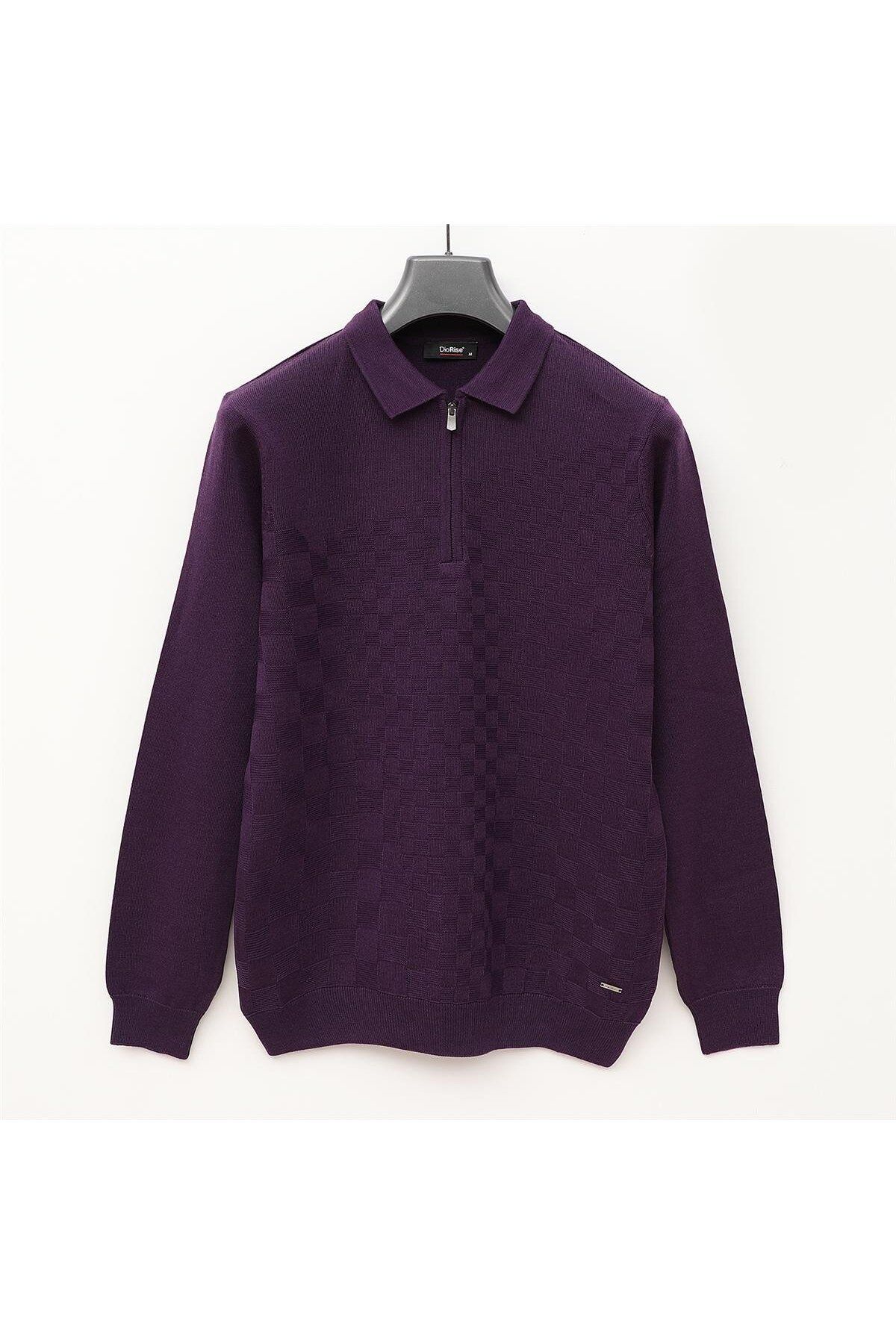 Dio Rise Erkek Şardonsuz Uzun Kol İnce Polo Yaka Sweatshirt - 189052 - Mürdüm
