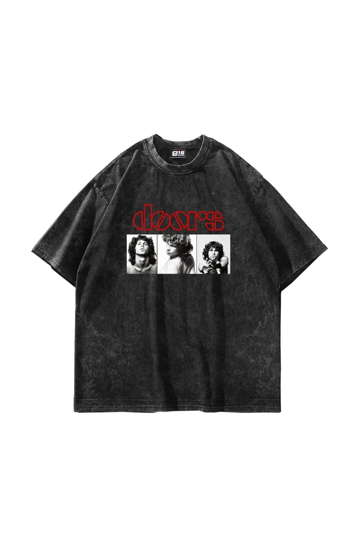 Sekizbiraltı Doors Baskılı Oversize Unisex Yıkamalı Siyah Tshirt