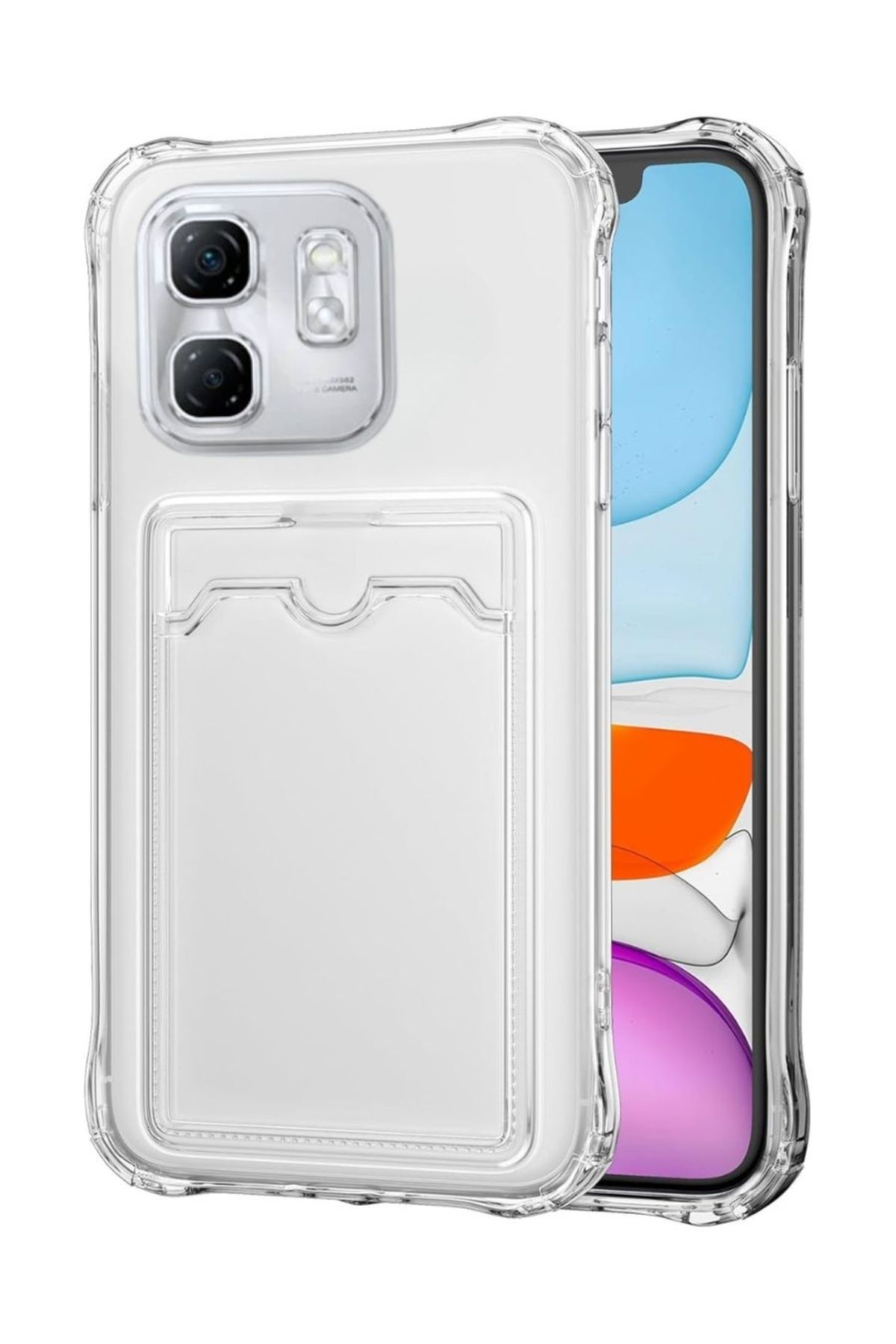 HANPORIUM Infinix Hot 50i Kılıf Darbe Emici Köşe Korumalı Kartlıklı Cüzdanlı Silikon Kapak - Şeffaf
