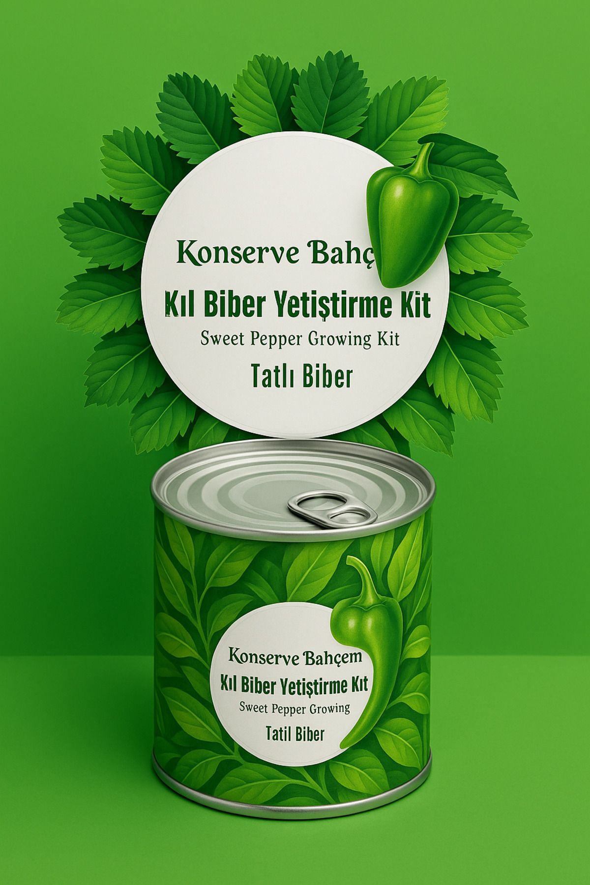 PratikAI Konserve Bahçem Tatlı Yeşil Sivri Biber Yetiştirme Kiti | Evde Kolay & Organik