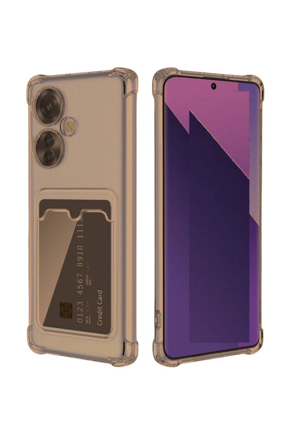 HANPORIUM Oppo A60 Kılıf Darbe Emici Köşe Korumalı Kartlıklı Cüzdanlı Silikon Kapak - Füme
