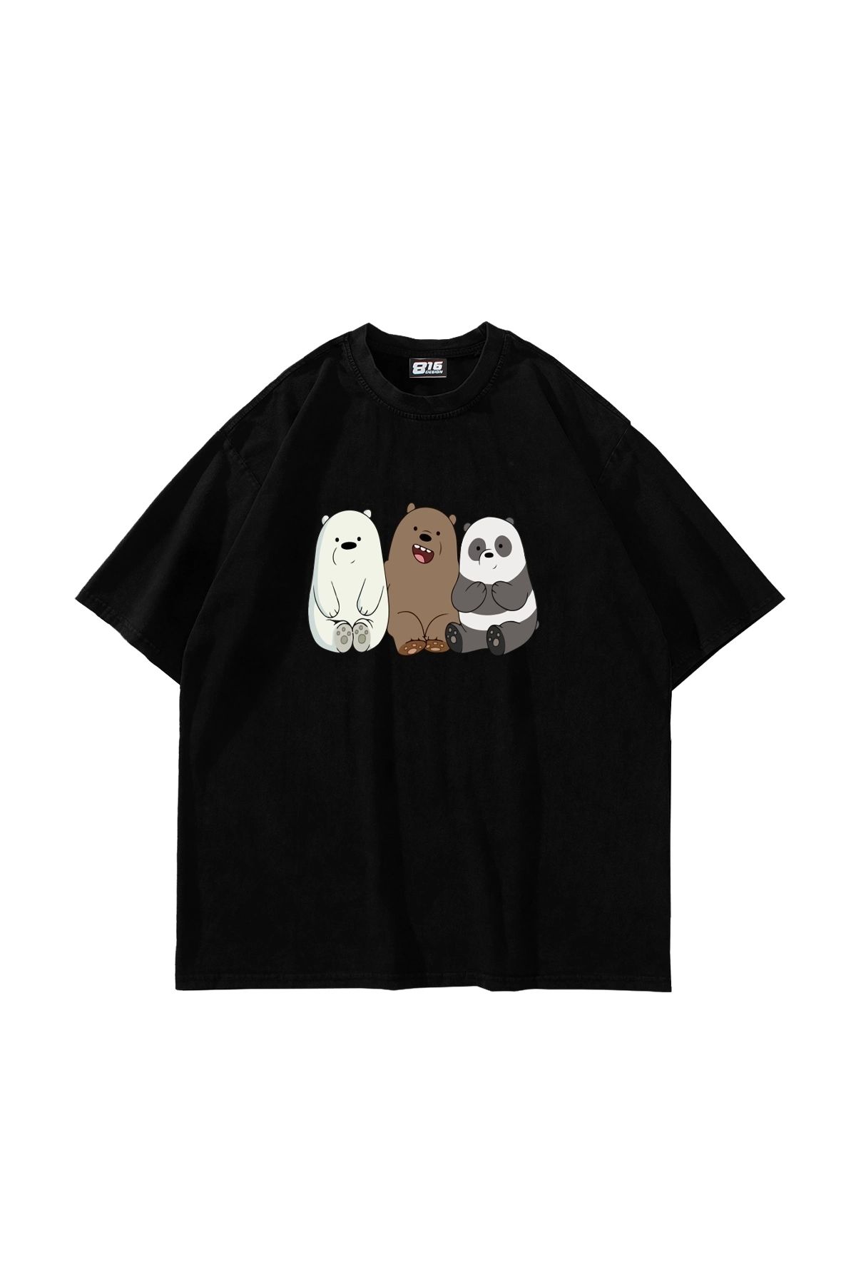 Sekizbiraltı Bears Baskılı Oversize Unisex Siyah Tshirt