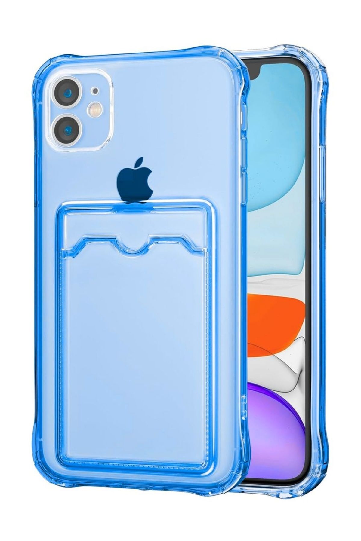 HANPORIUM Apple iPhone 12 Mini Kılıf Darbe Emici Köşe Korumalı Kartlıklı Cüzdanlı Silikon Kapak - Mavi