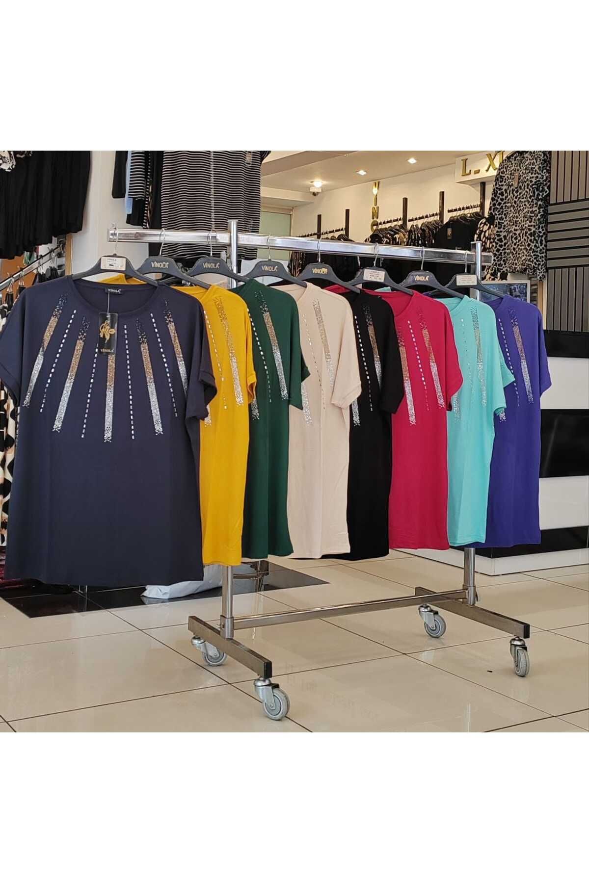 Çağlam moda Taşlı kadın büyükbeden tshirt