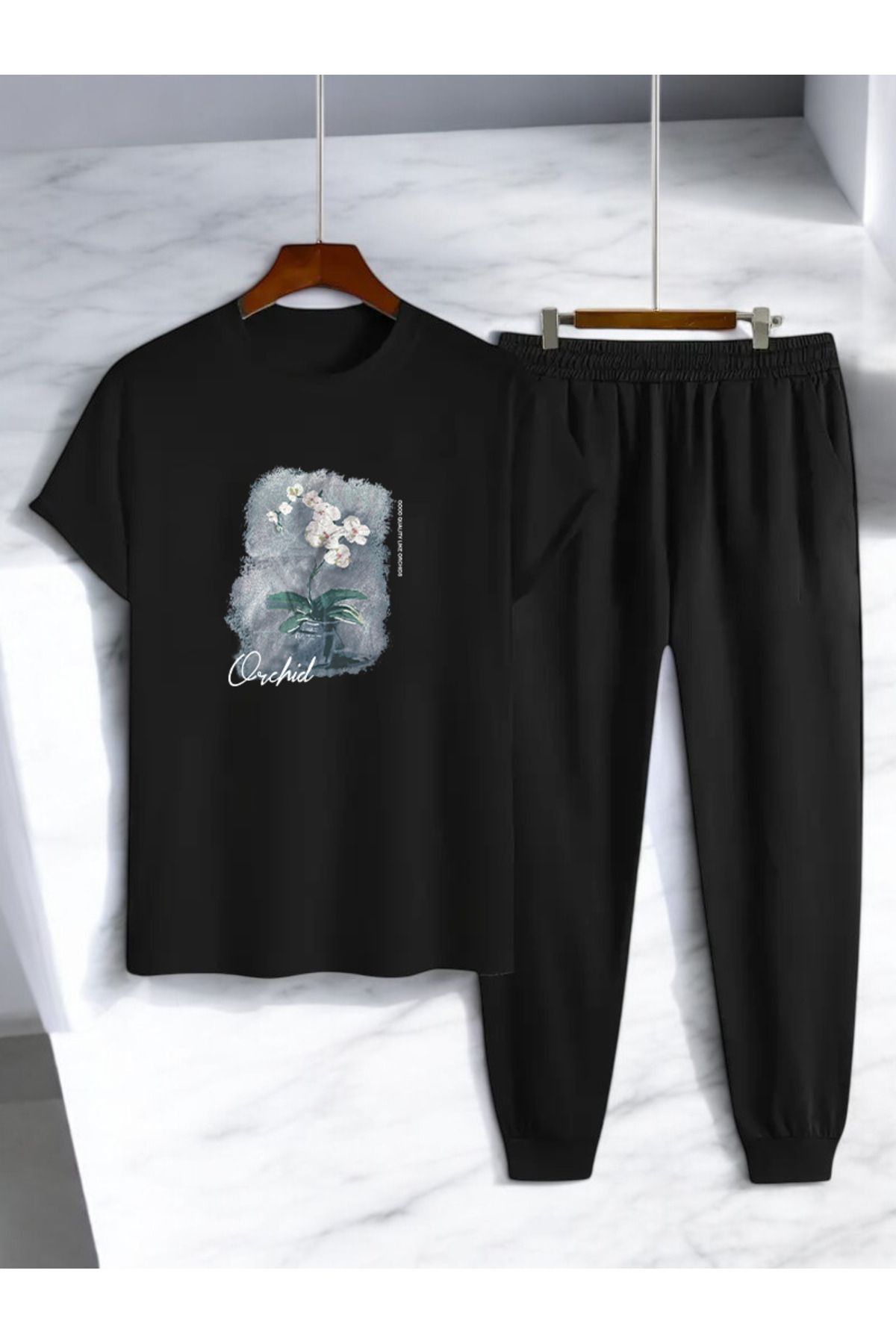 uyguntarz Unisex Saksı Tasarım Basklı Tshirt Eşofman Takımı