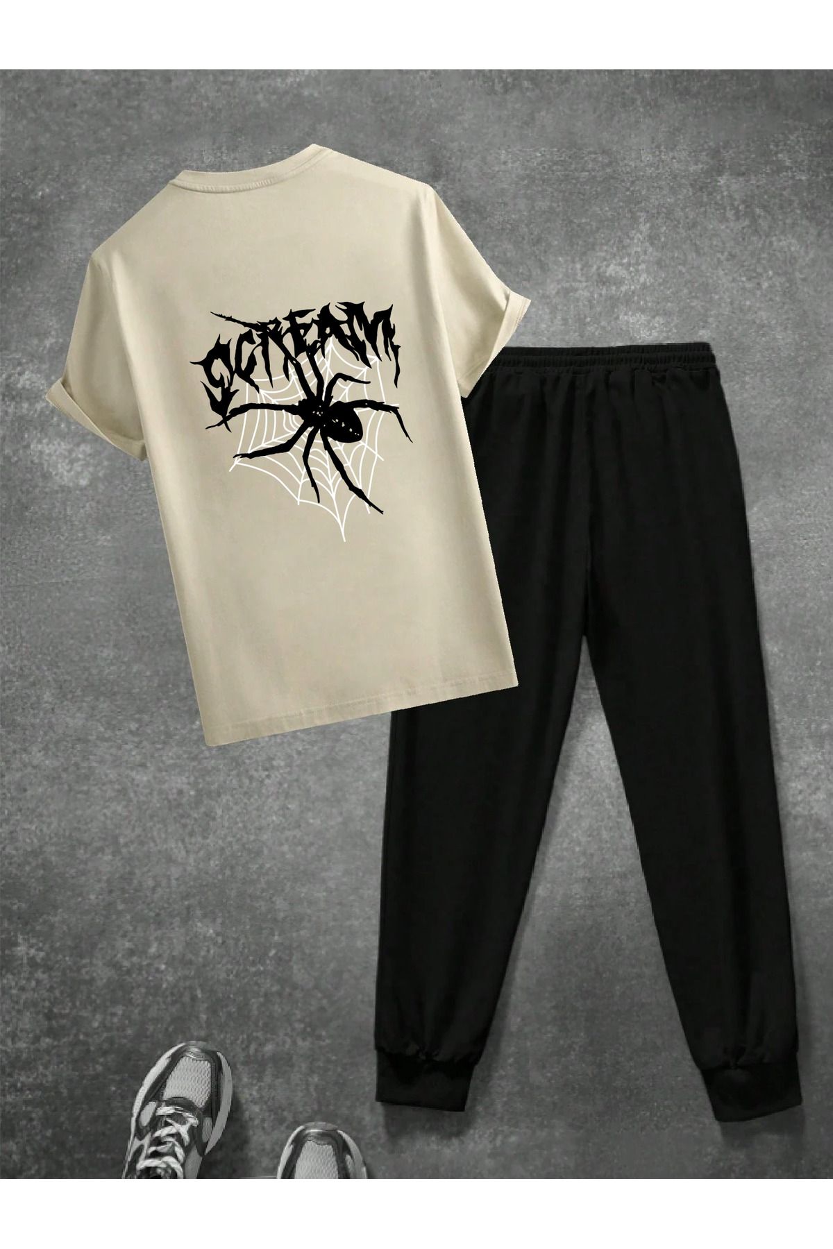 uyguntarz Unisex Scream Siyah Tasarım Basklı Tshirt Eşofman Takımı