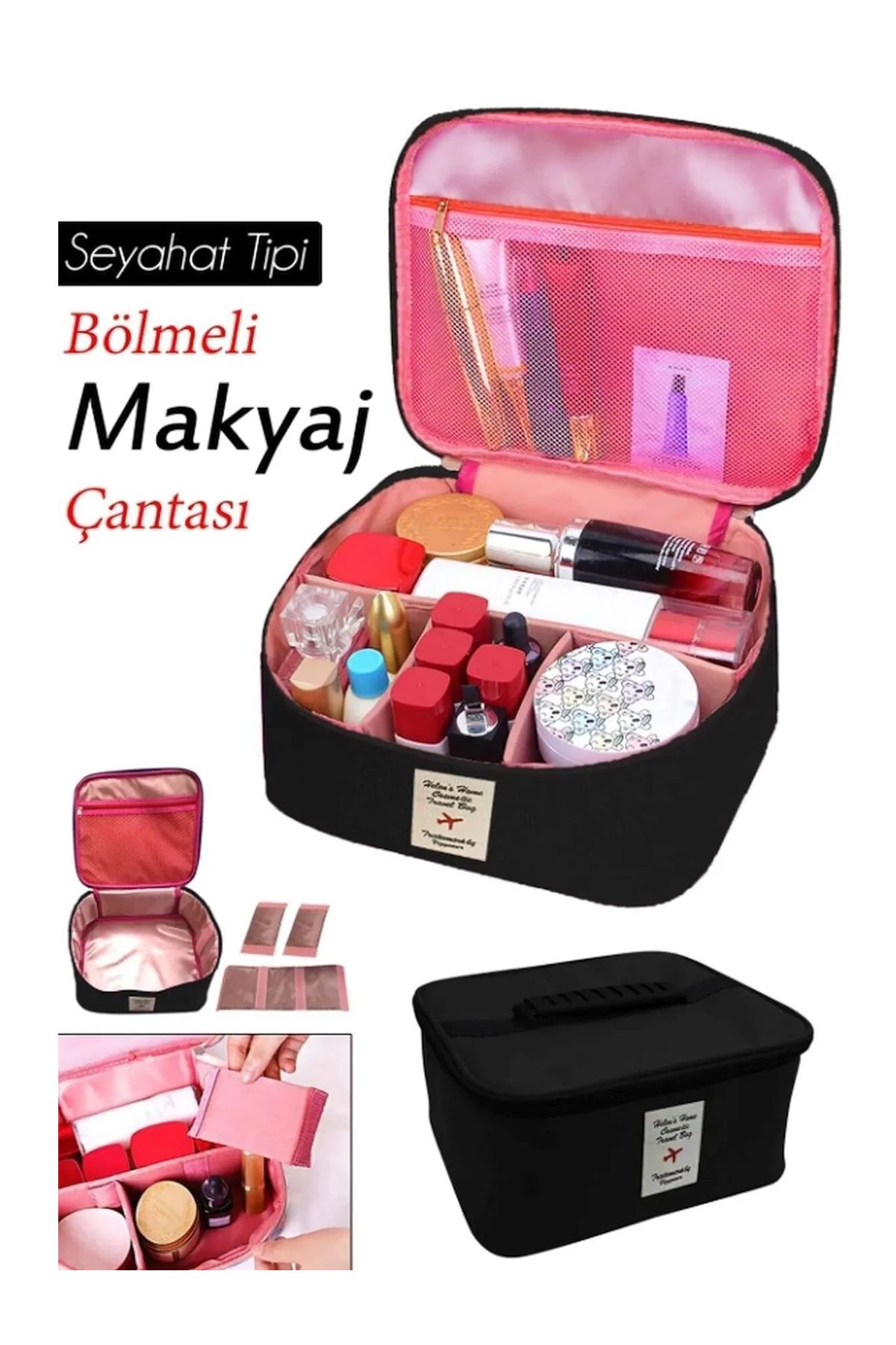 Smyak Kozmetik Makyaj Çantası Tutma Kollu Seyahat Seti Makyaj Aksesuarları Düzenleyici 24x21x11 Cm