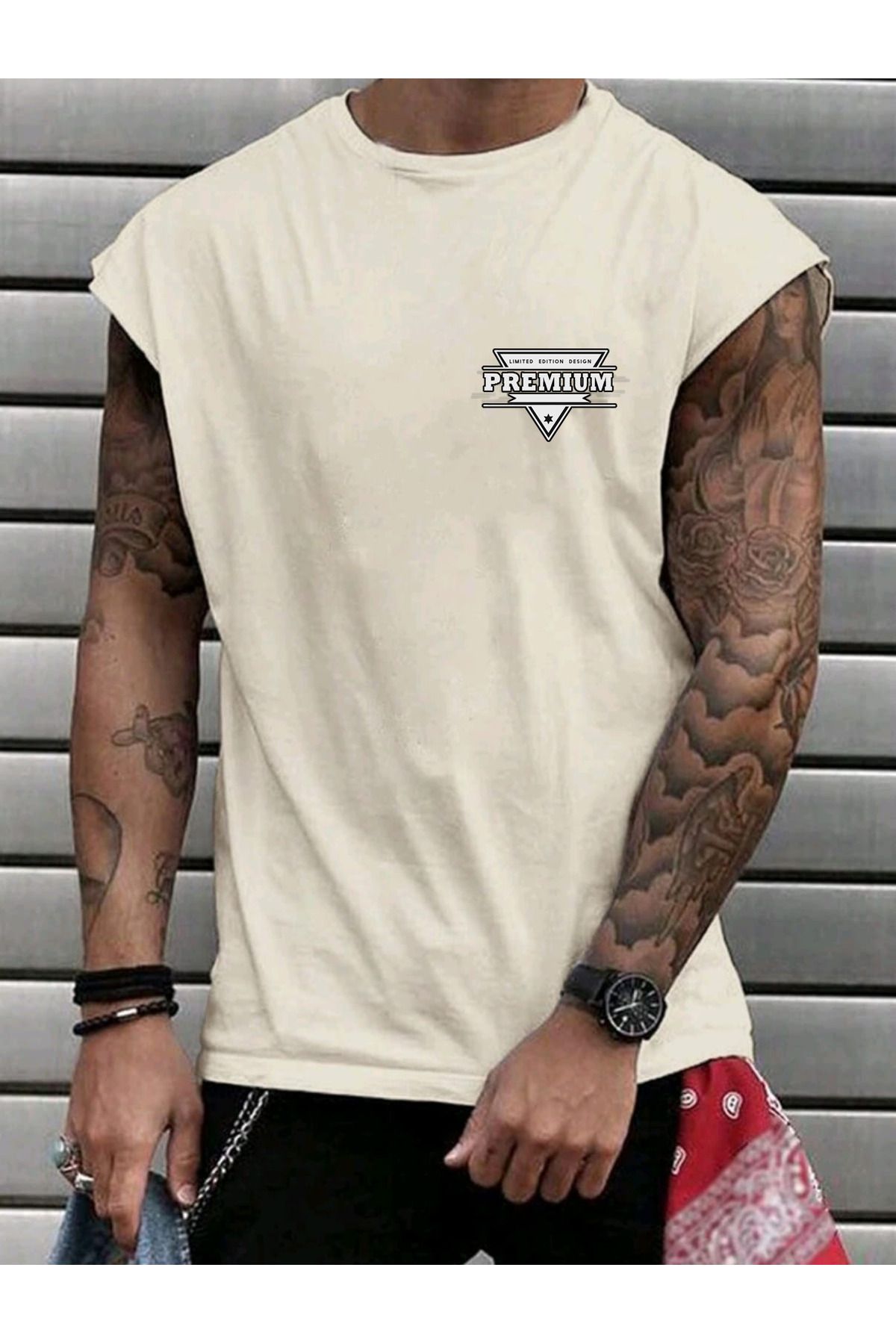 FAVORİST PREMIUM Baskılı Erkek Yazlık Gym Rahat Kolsuz Atlet SIıfr Kol T-Shirt