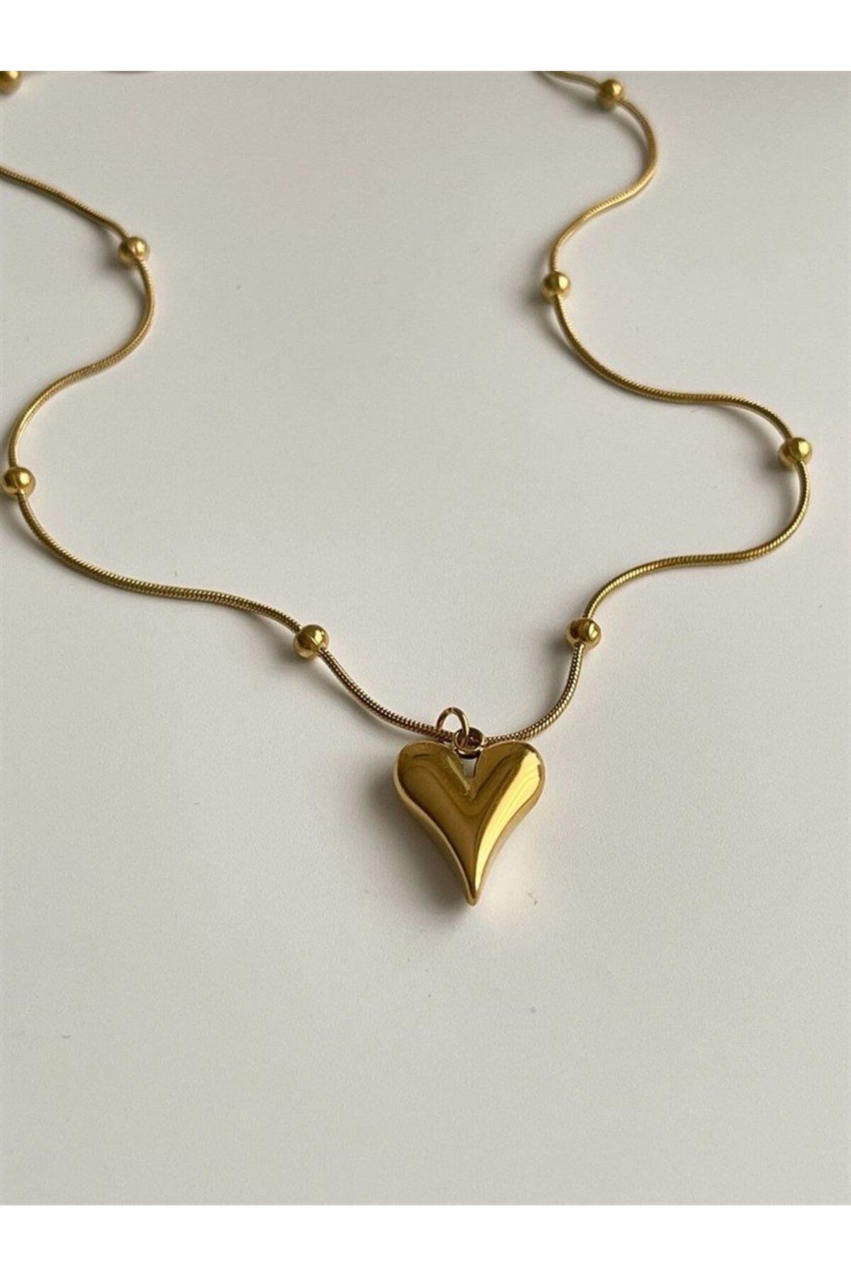 HİRA AKSESUAR ÇELİK GOLD TOPÇUK ZİNCİR KALP KOLYE