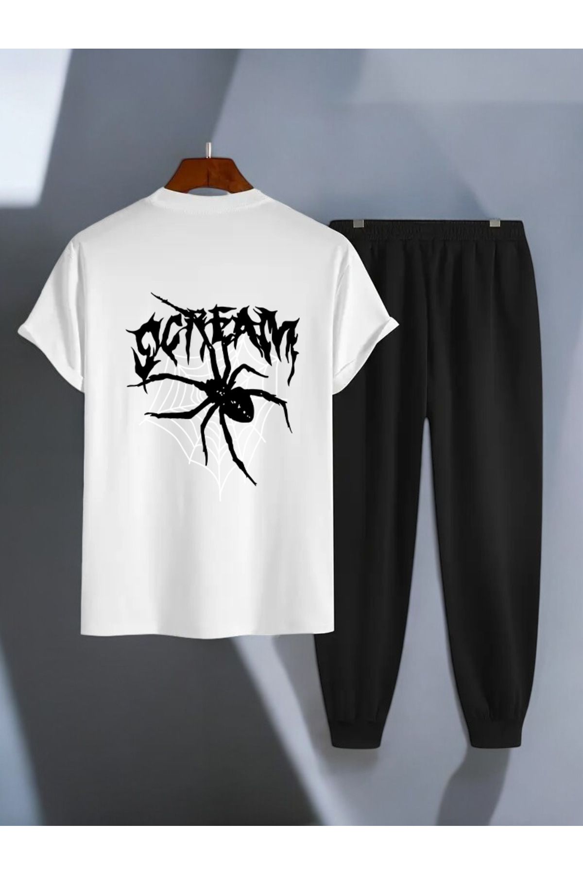 uyguntarz Unisex Scream Siyah Tasarım Basklı Tshirt Eşofman Takımı
