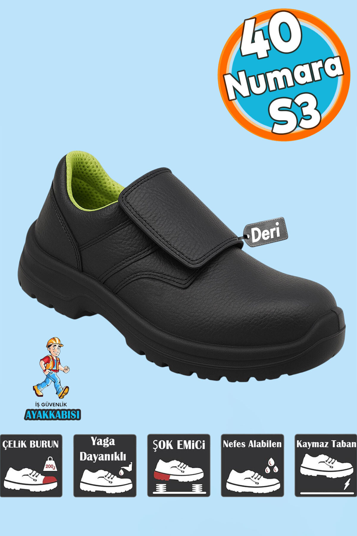  کفش کار چرمی، پنجه فولادی، زیره ضد لغزش، کفش ایمنی جوشکاری S3، چسبی، سایز 40