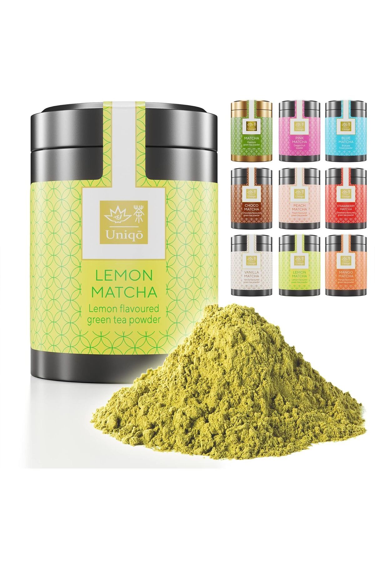 TEA UNIQO Limon Aromalı Premium Japon Matcha Tozu 30g Şeker İlavesiz Vegan, Metal Kutuda